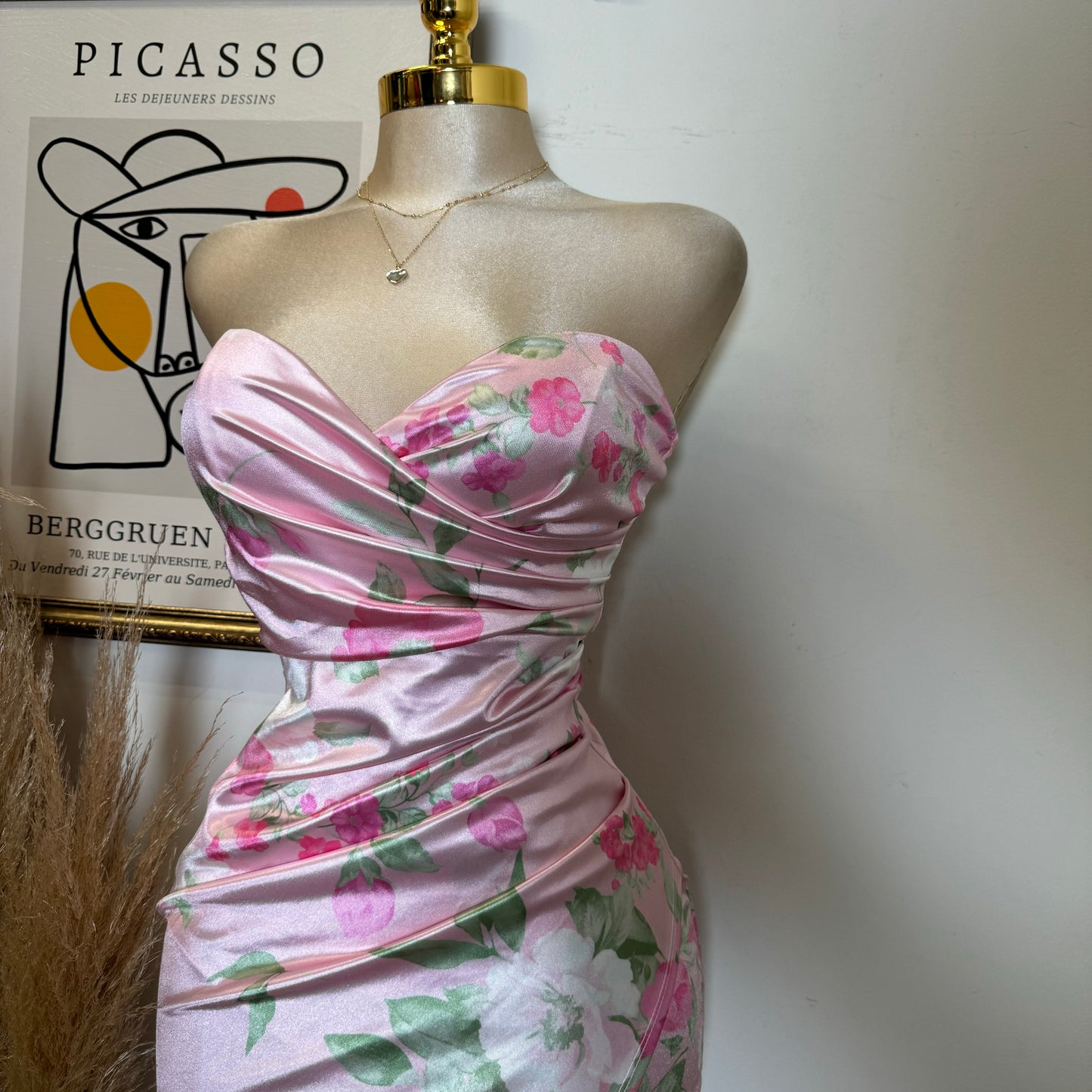 Satin Flower Dress-Pink