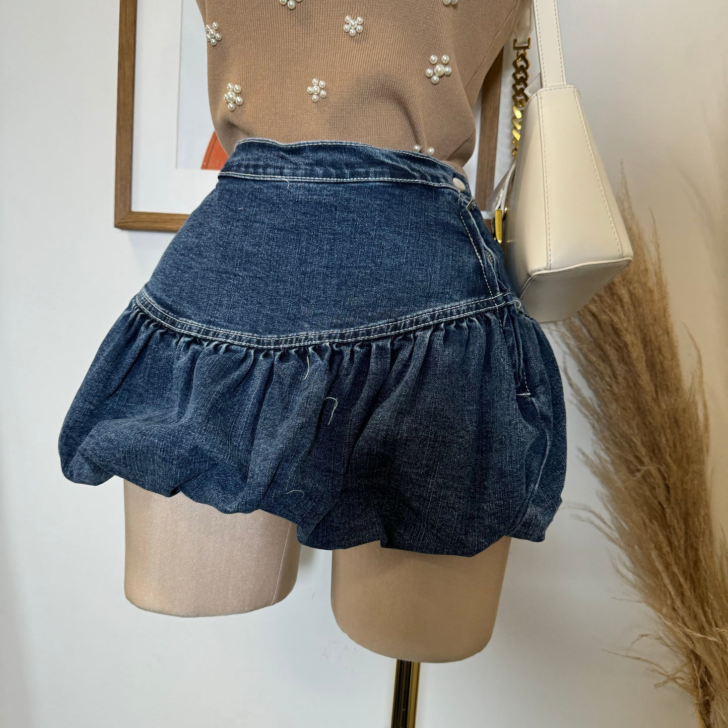 Bubble Denim Mini Skirt-Denim