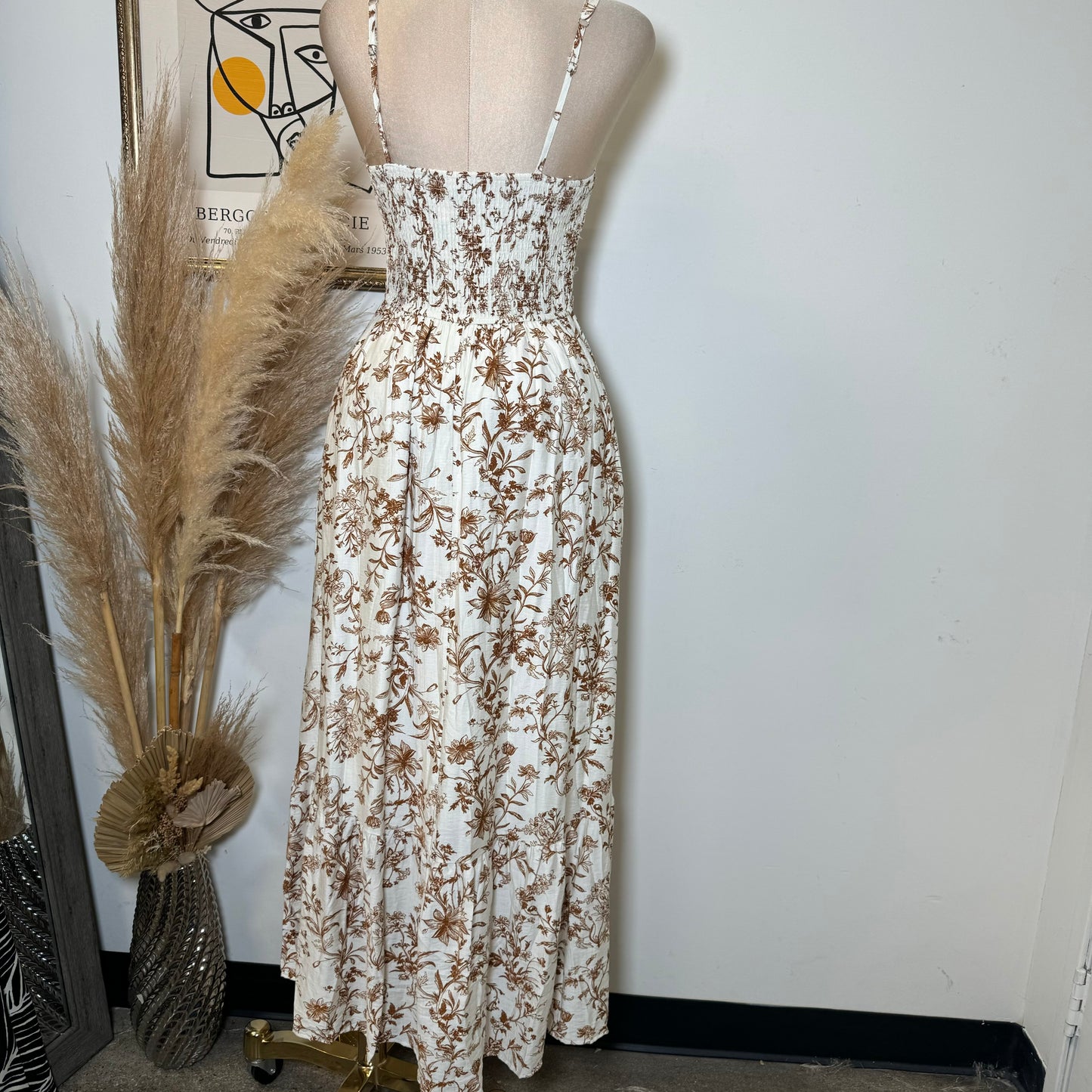 Picnic Corset Maxi Dress-Brown/White