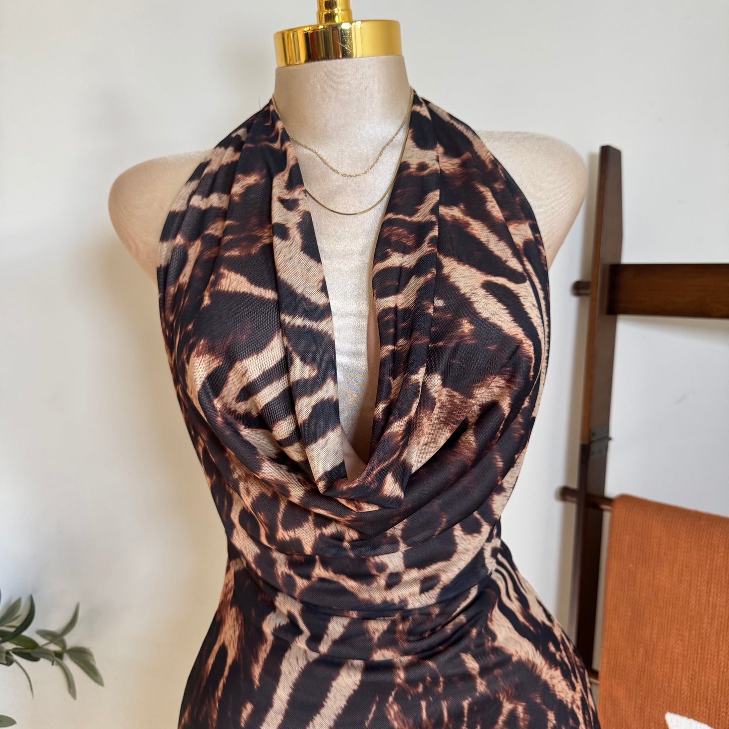 Halter Mesh Dress-Cheetah