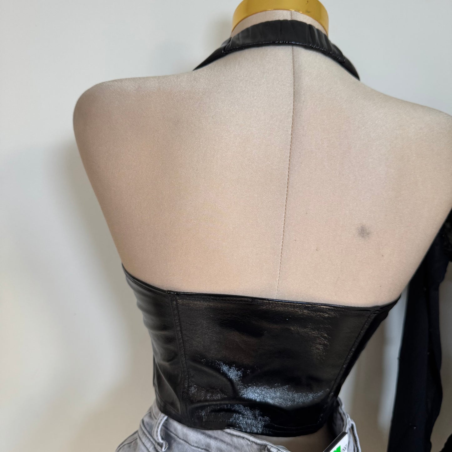 Shiny Stretch Pleather Halter Top-Black