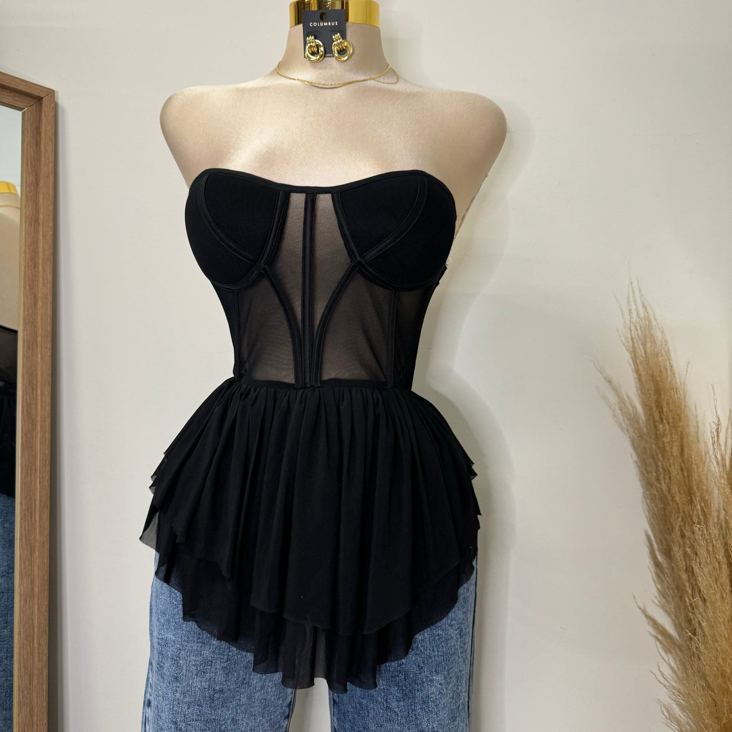 Mesh Corset Top-Black