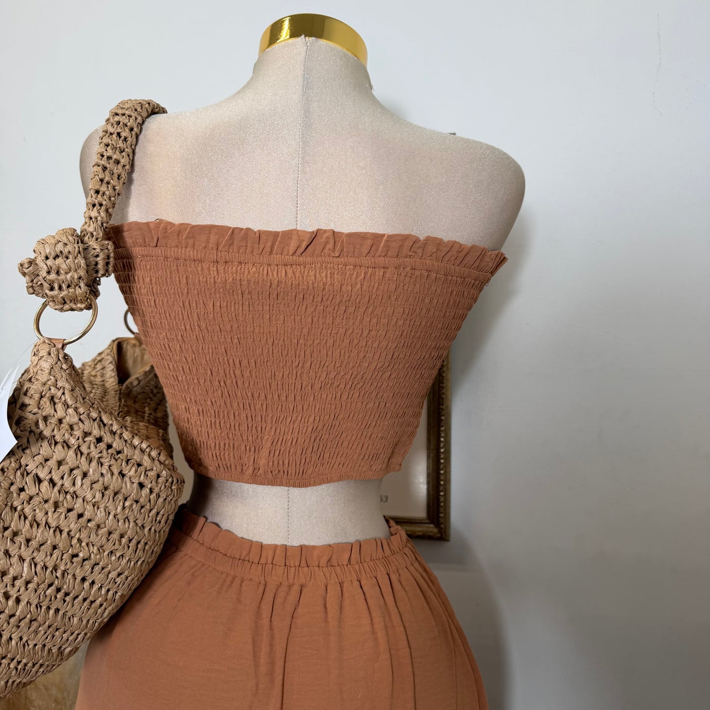 Smocking Tube Top and Ruffles Hem Maxi-