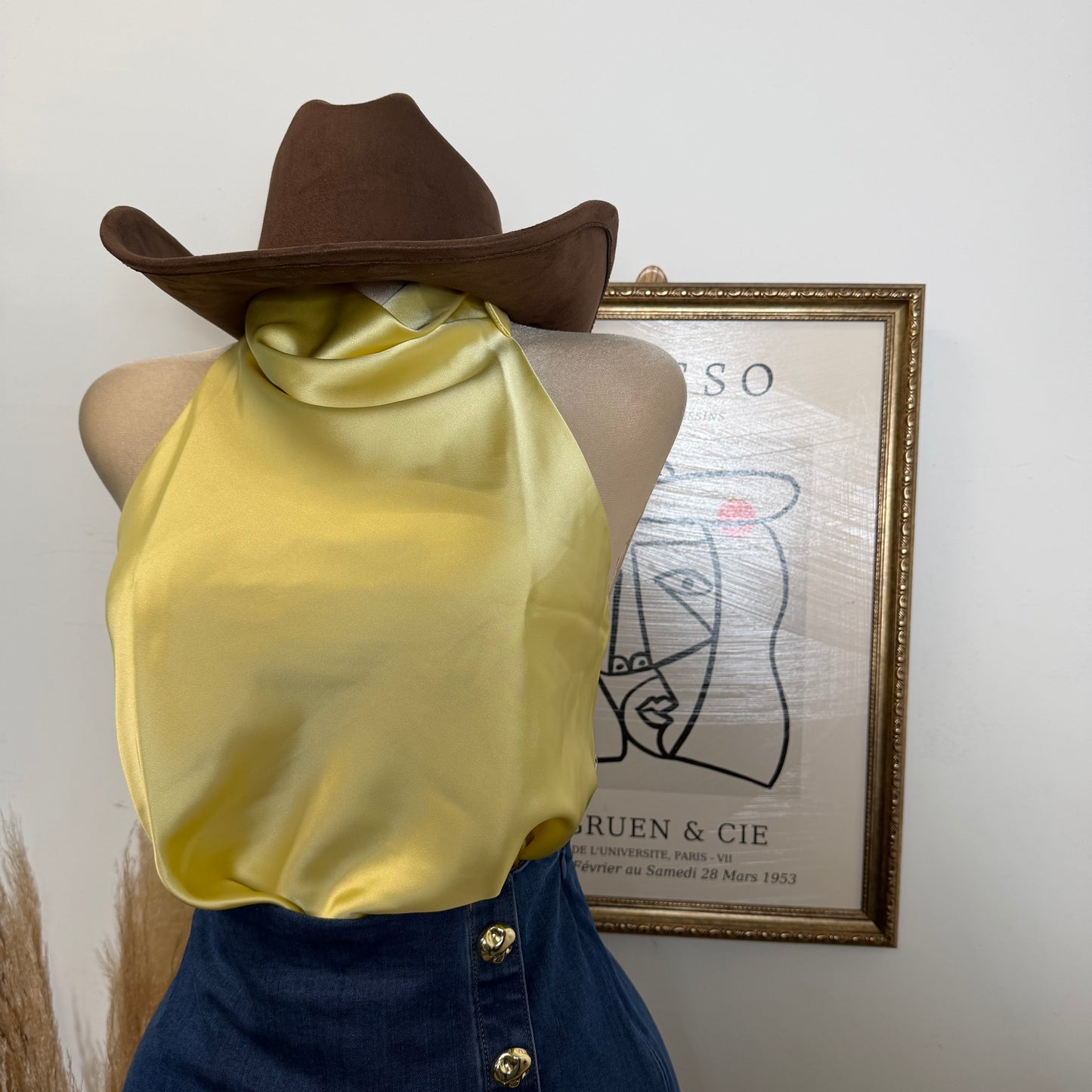 Satin Halter Top-Butter Yellow