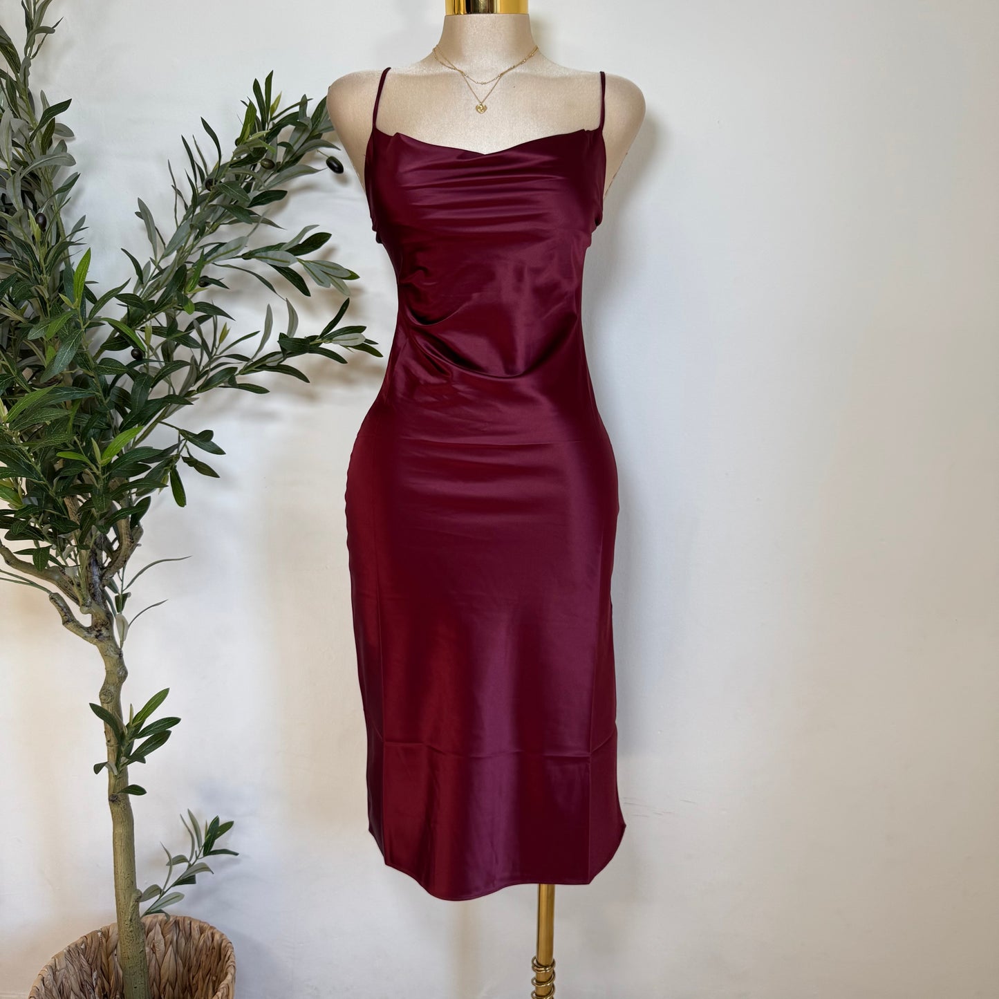 Satin Mermaid Midi Dress-Burgundy