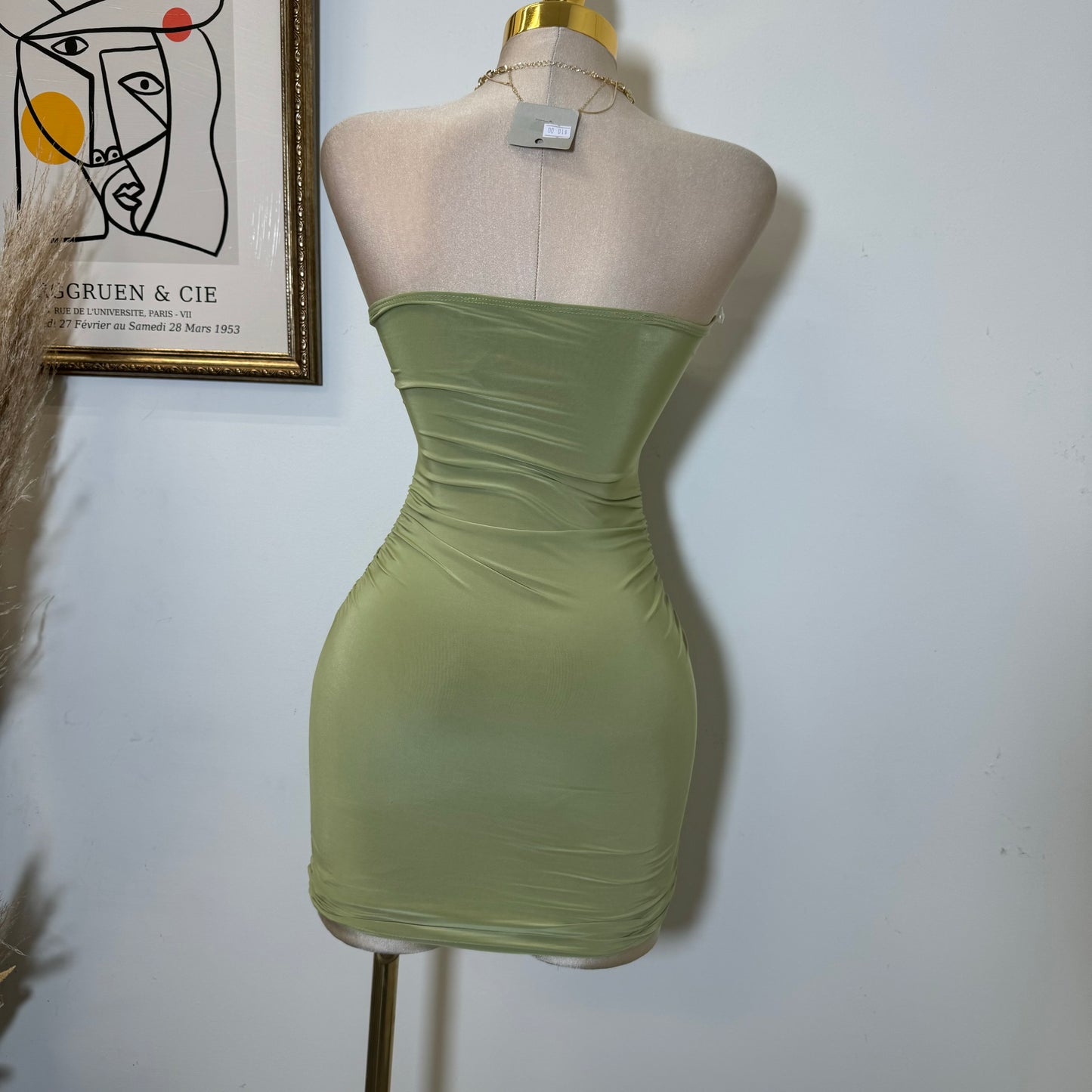Twist Strapless Dress-Green
