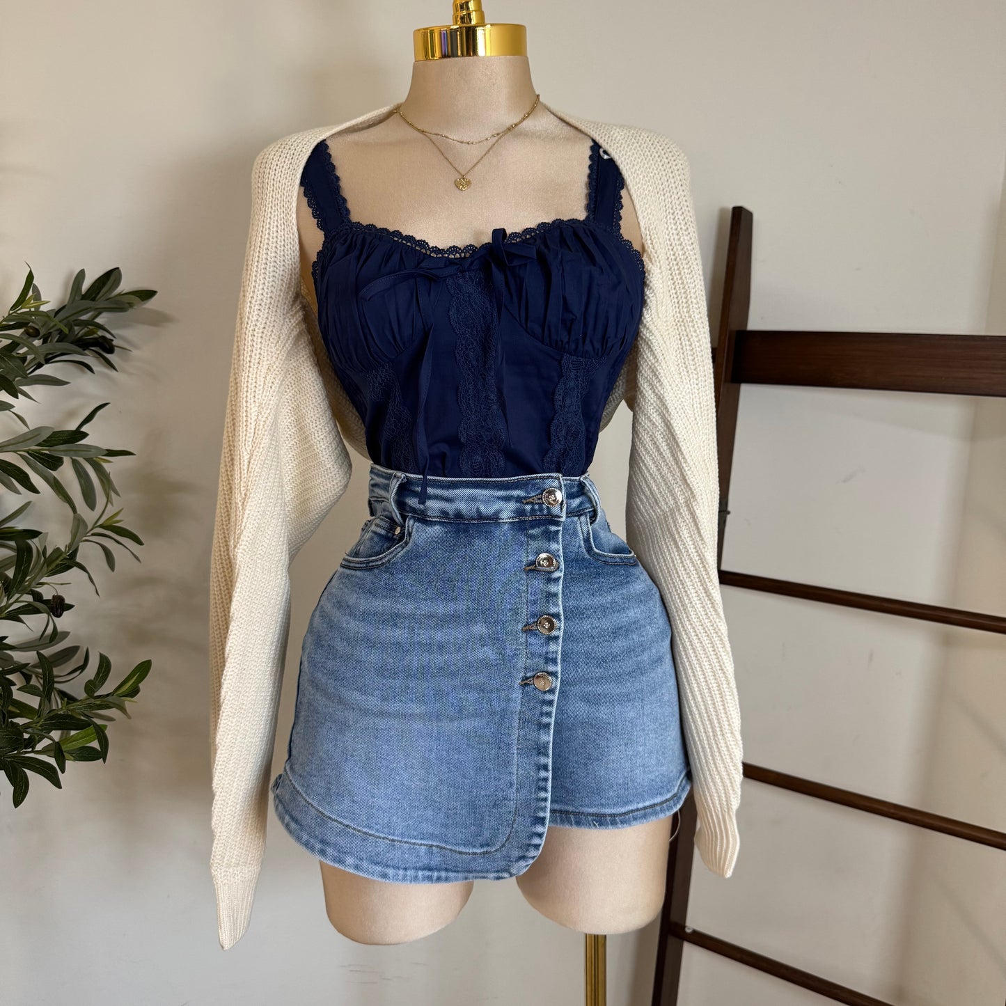 Picnic Corset Top-Navy Blue
