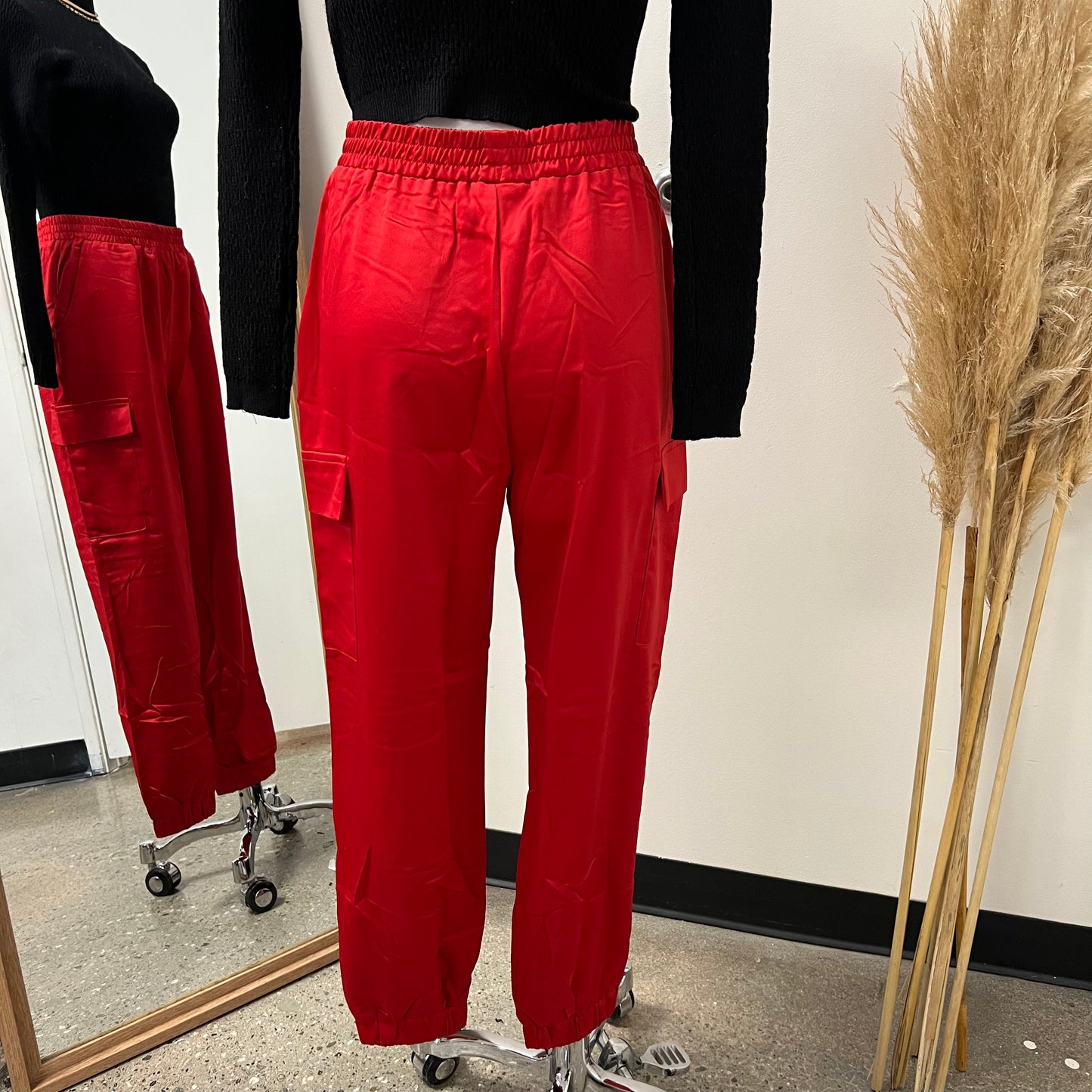 Merry Satin Cargo Pants-Red