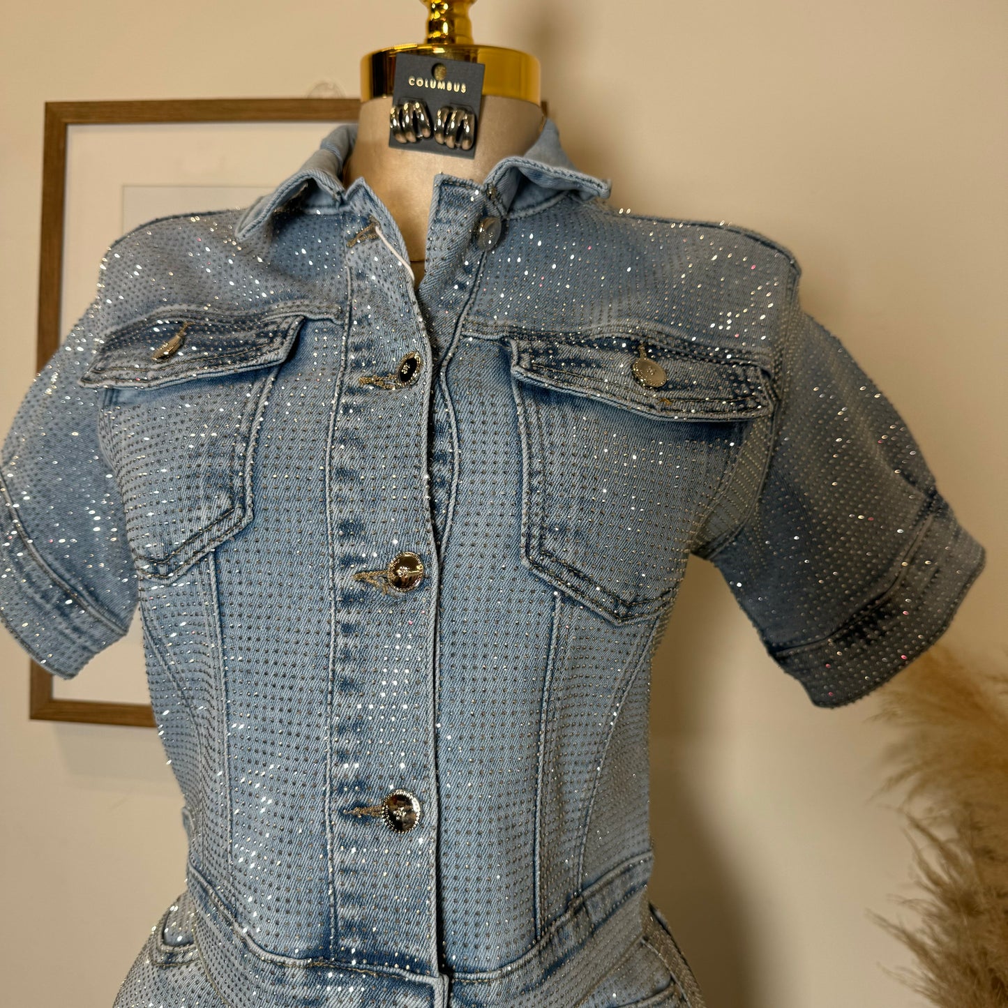 Tu Sin Mi Rhinestone Denim Shirt-Blue