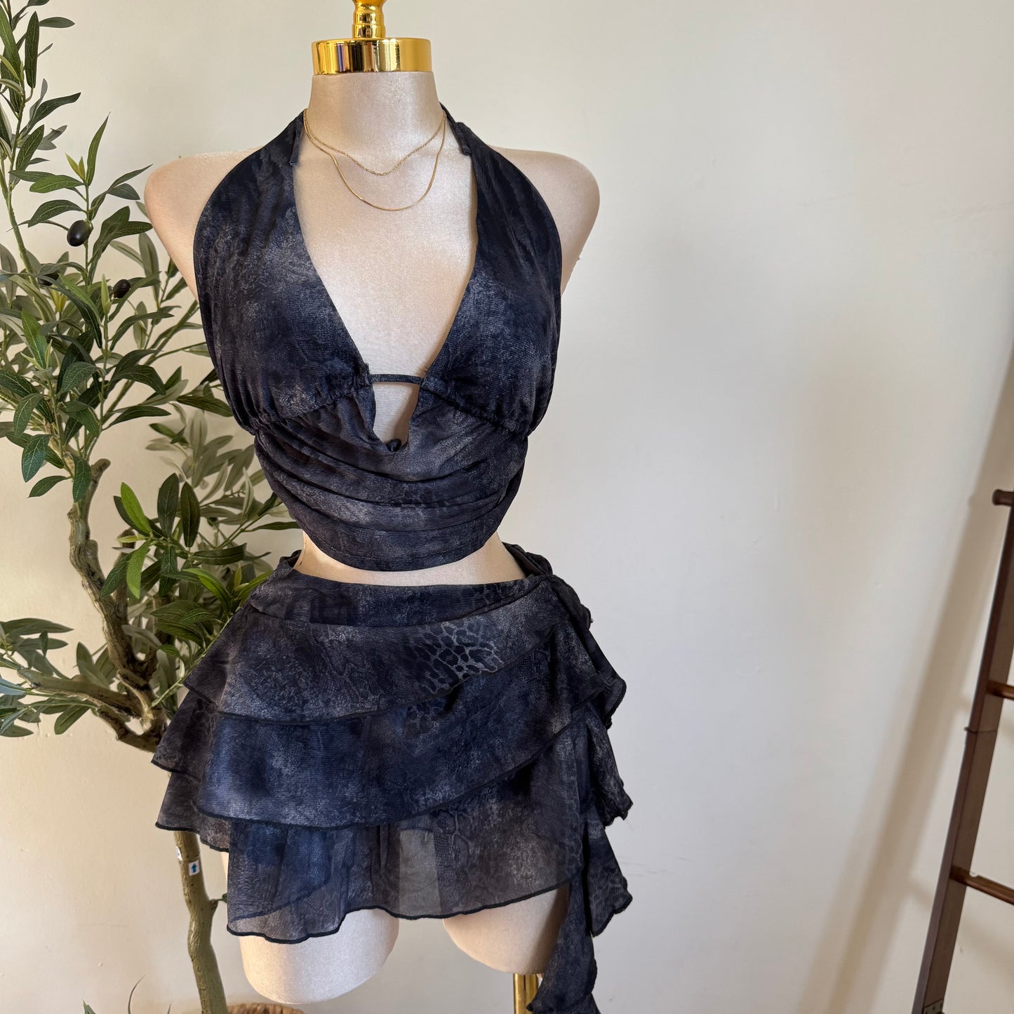 Sexy Cowl Set-Charcoal