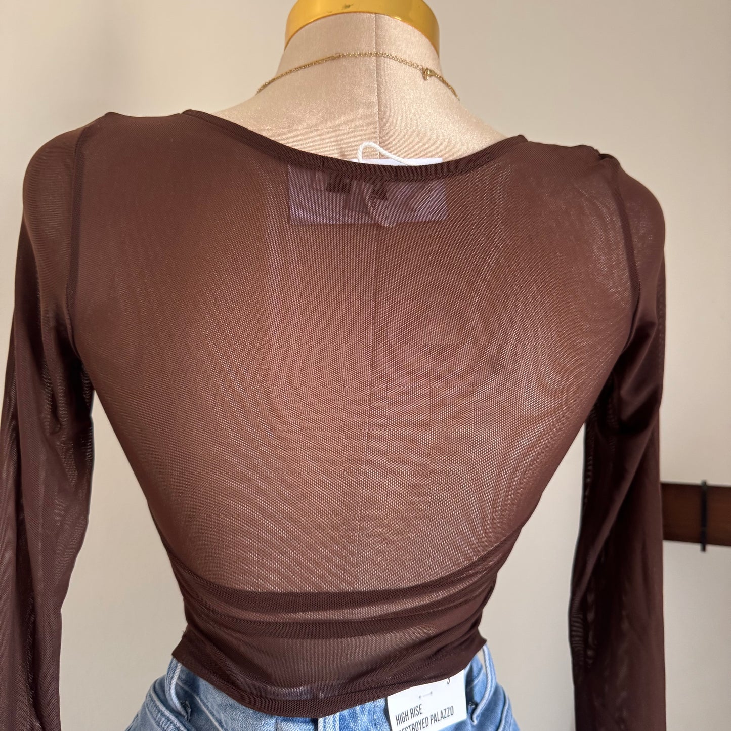 Mesh Long Sleeve Top-Chocolate