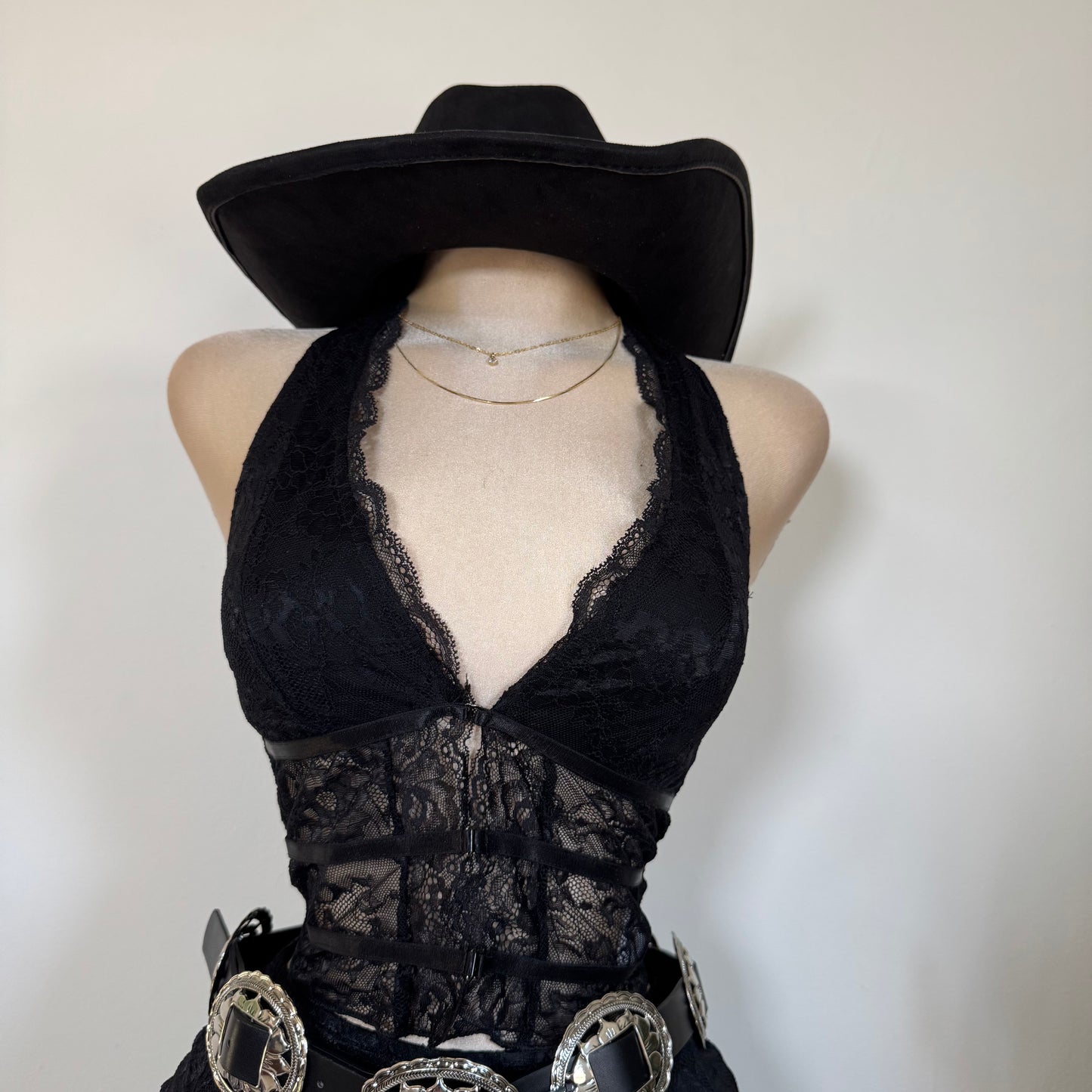 Sexy Lace Halter Pant Set-Black