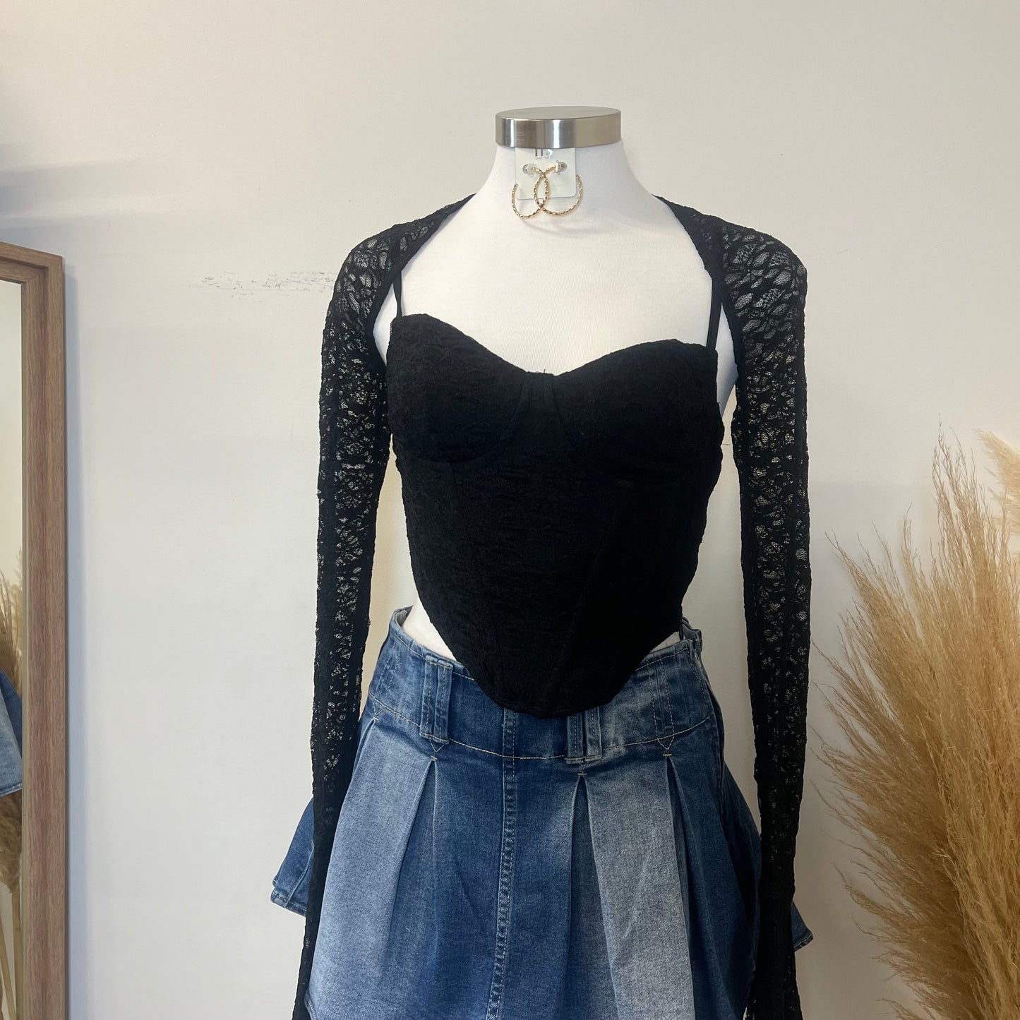 Roma Lace Top with Bolero -Black