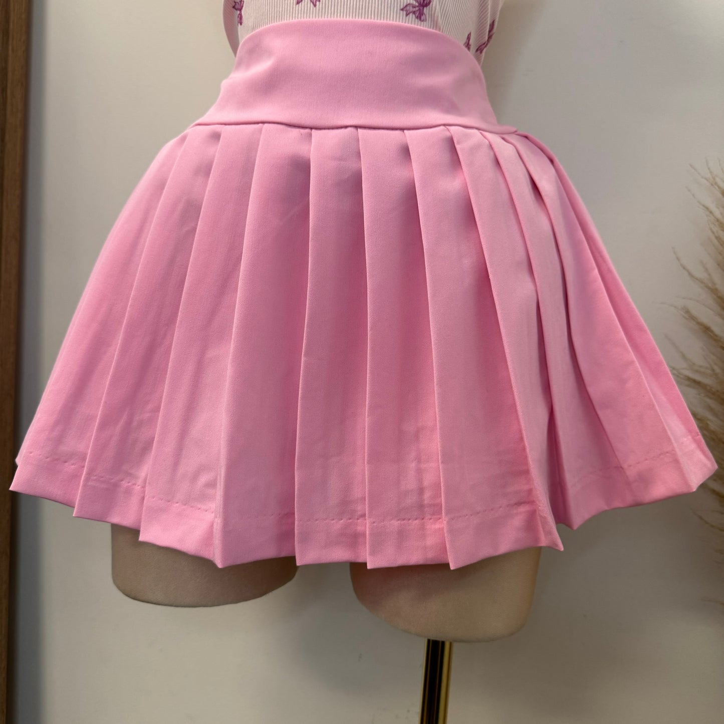 Pleated Elastic Waistband Skort-Pink