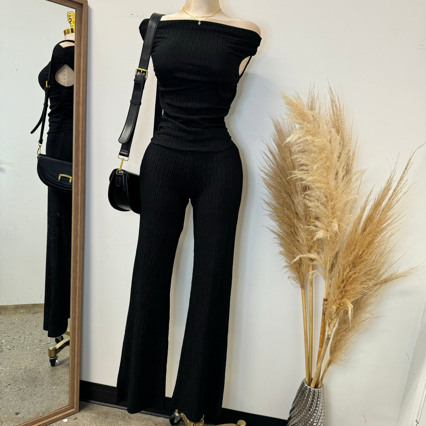 Alizia Two Piece Pant Set-Black