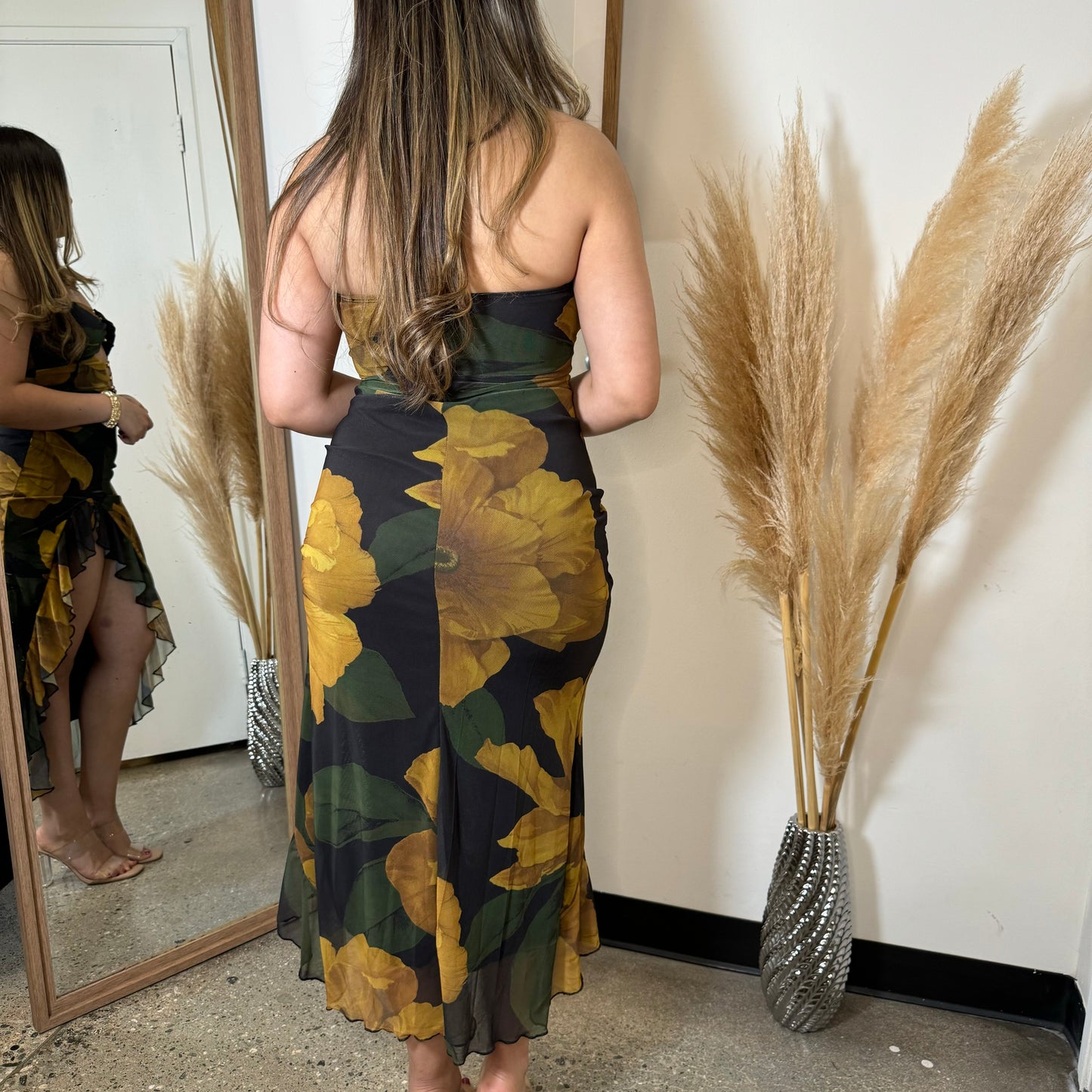 Karol Strapless Dress-Black/Yellow