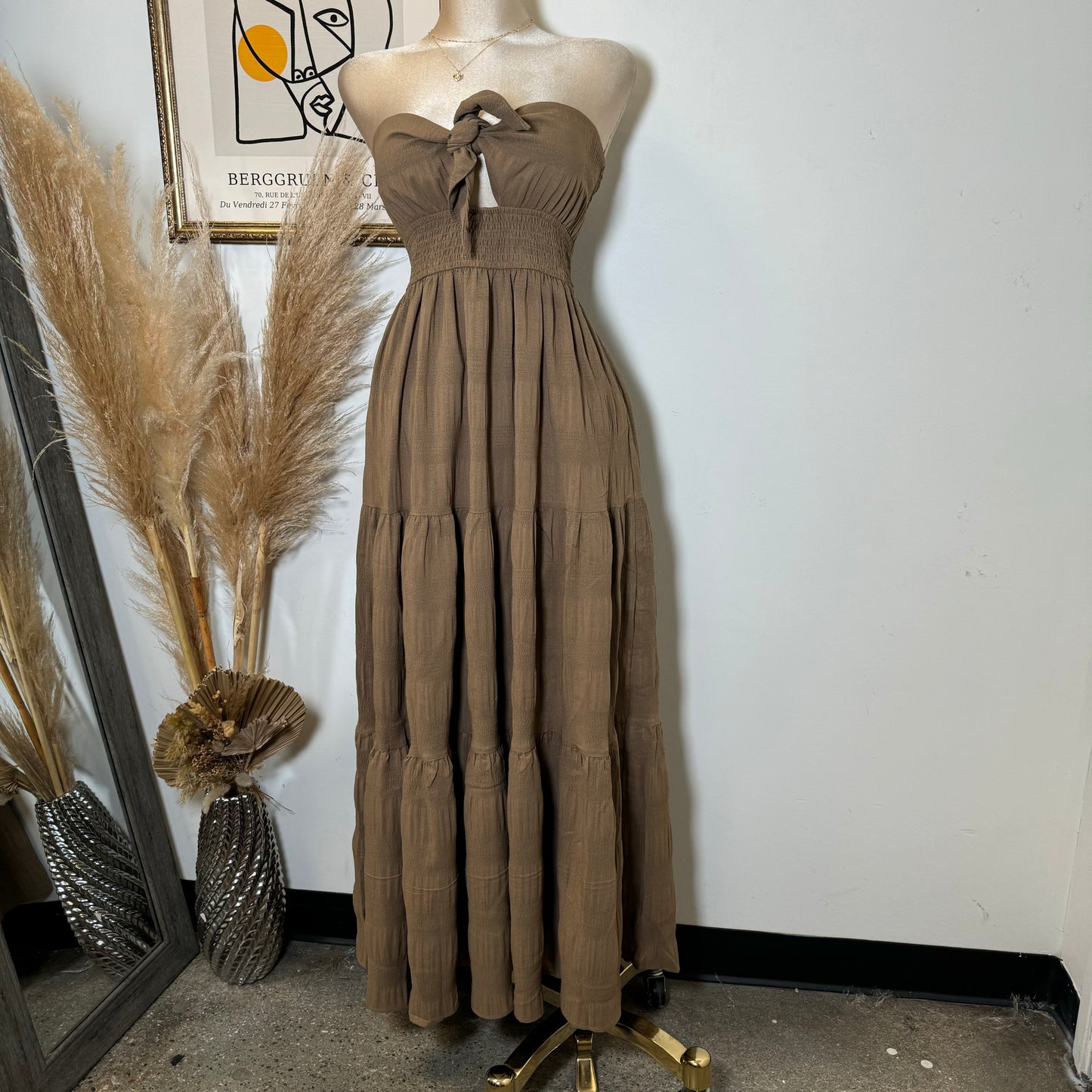 Strapless Maxi Dress-Brown