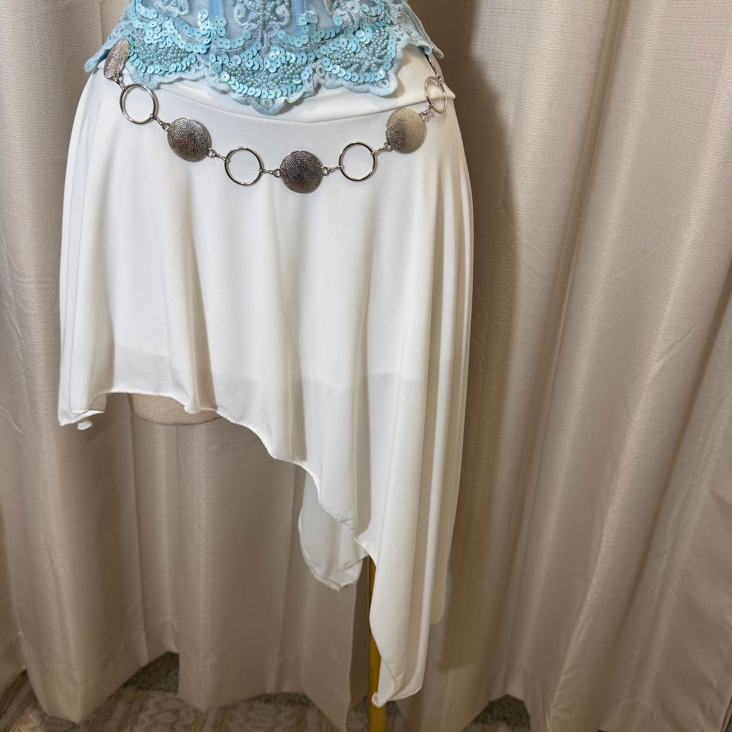 Belted Asymmetrical Midi Skirt-White