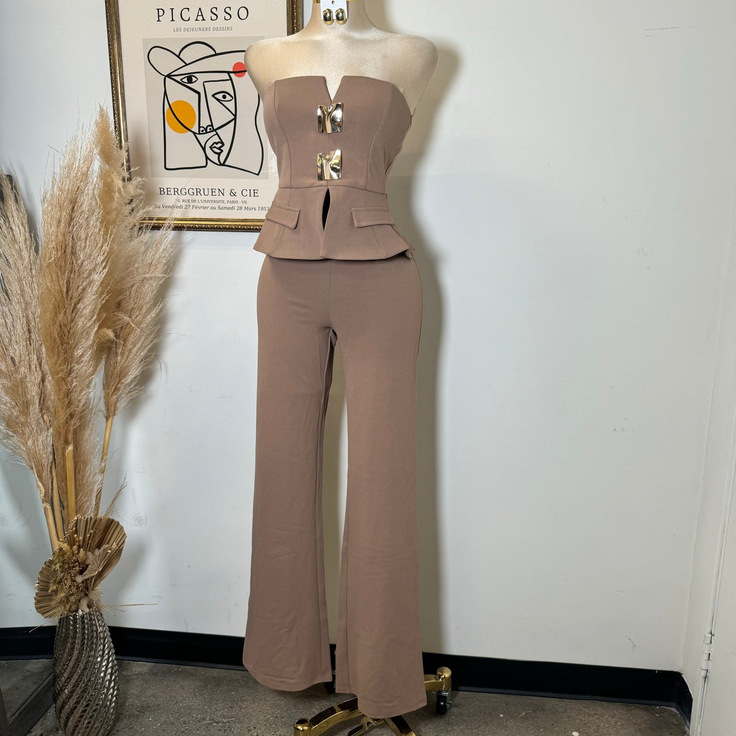 Scrunched Golden Stone Strapless Sets-Mocha