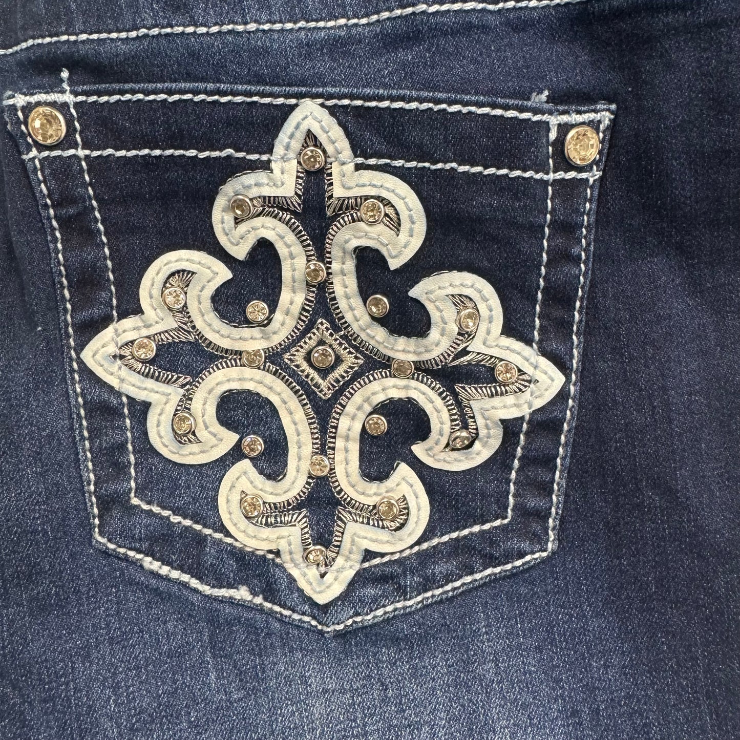 90357 Rhinestoned & Embroidery Bootcut-Dark denim