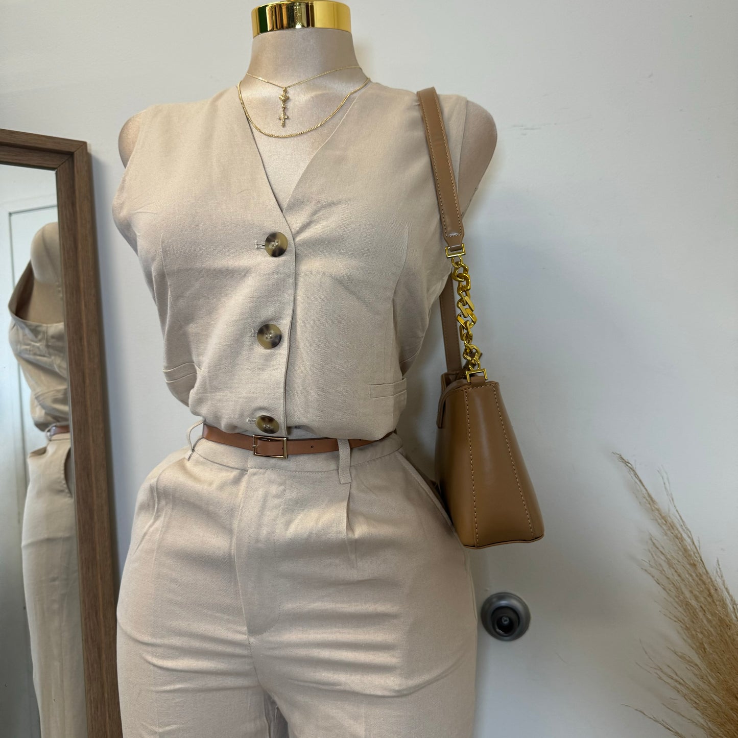 Kiora Pant Set with Belt-Beige