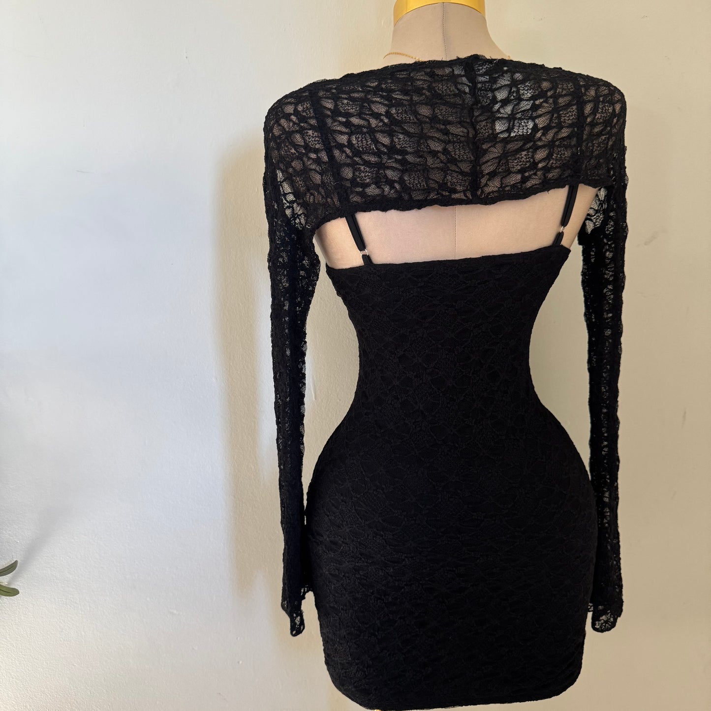 Long Sleeve Bolero Dress Set-Black