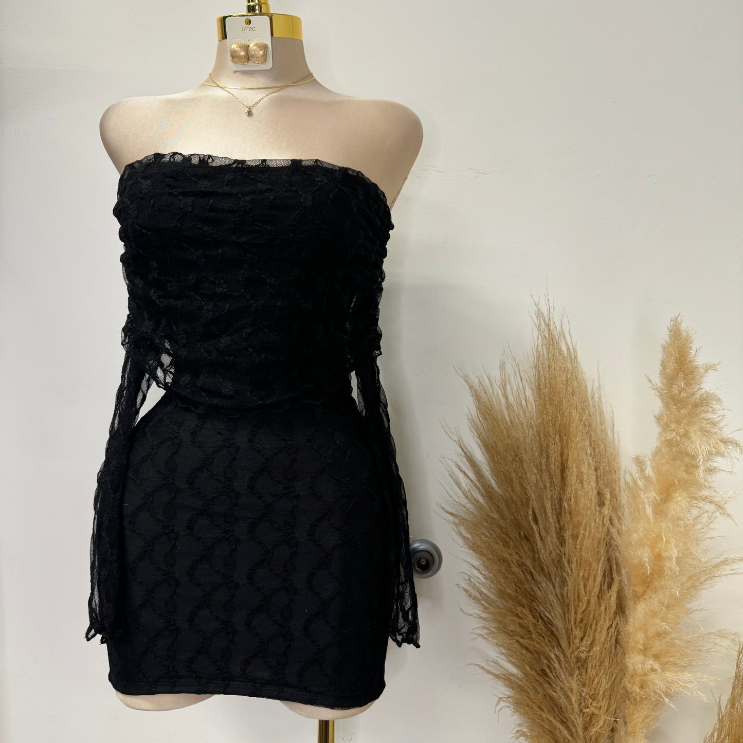 Lace Off shoulder Dress-Black