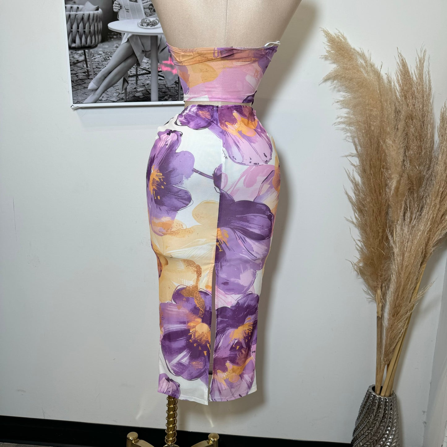 Monica Mesh Skirt Set-Flower Print