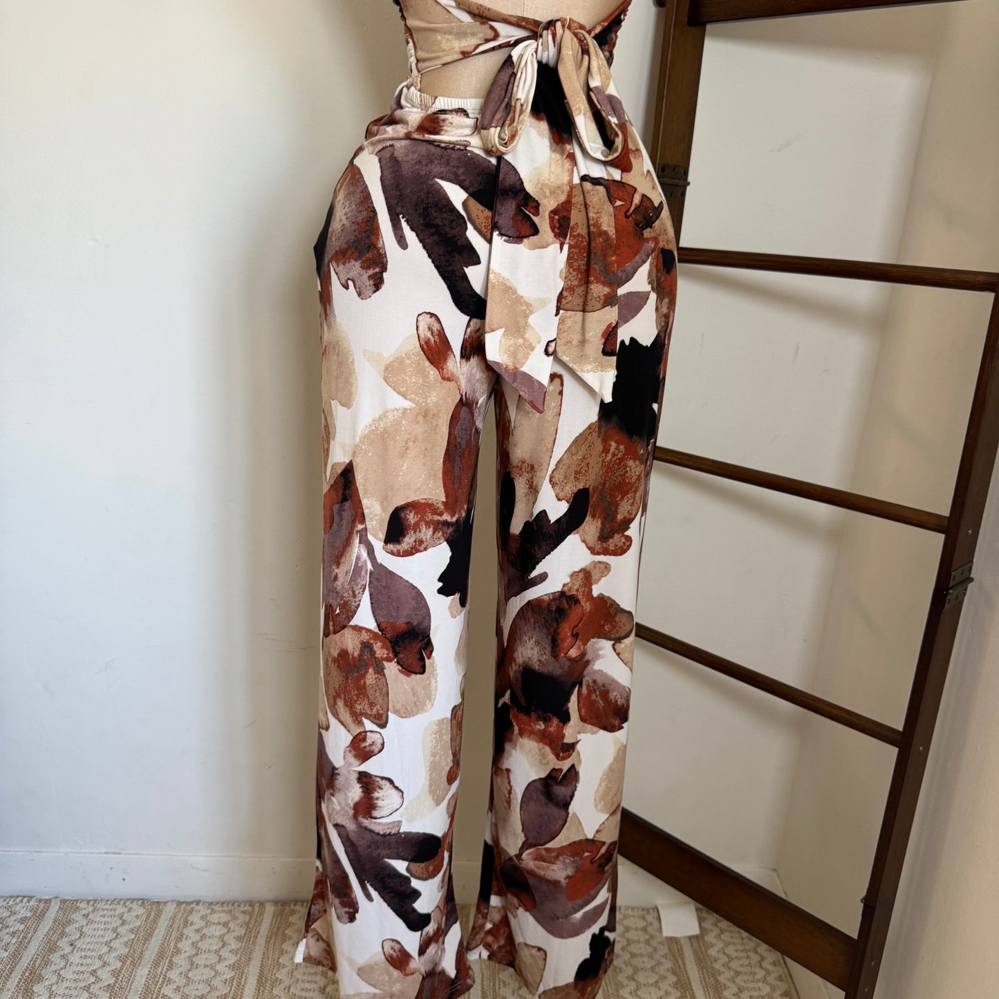 Halter Jumpsuit-Burgundy/Brown
