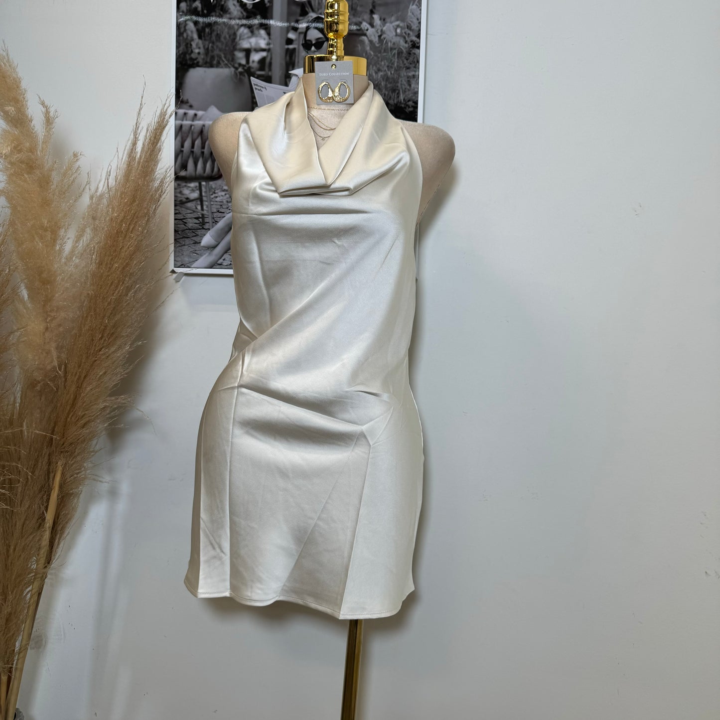 Santa Silky Halter Dress-Oatmeal