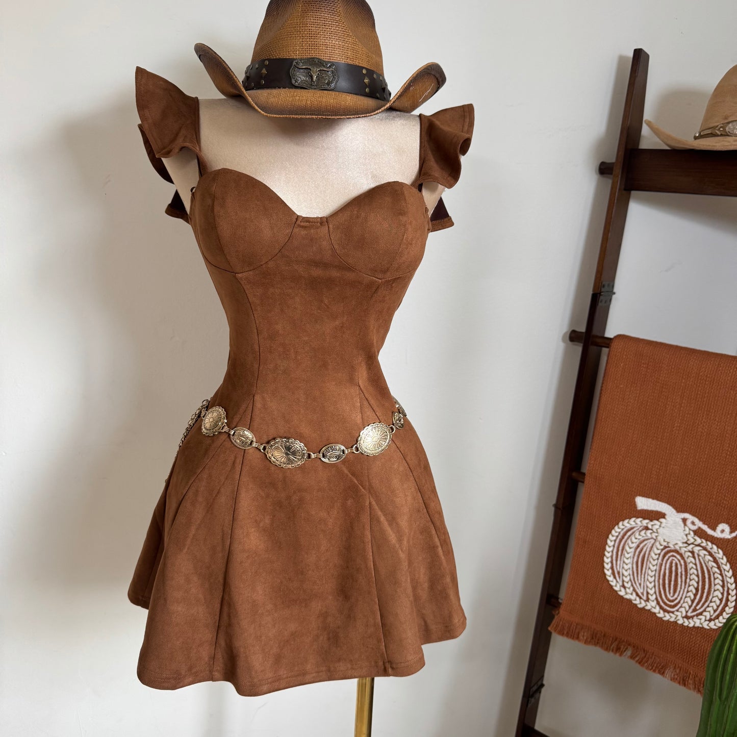 Off Shoulder Bustier Flare Mini Dress-Chocolate