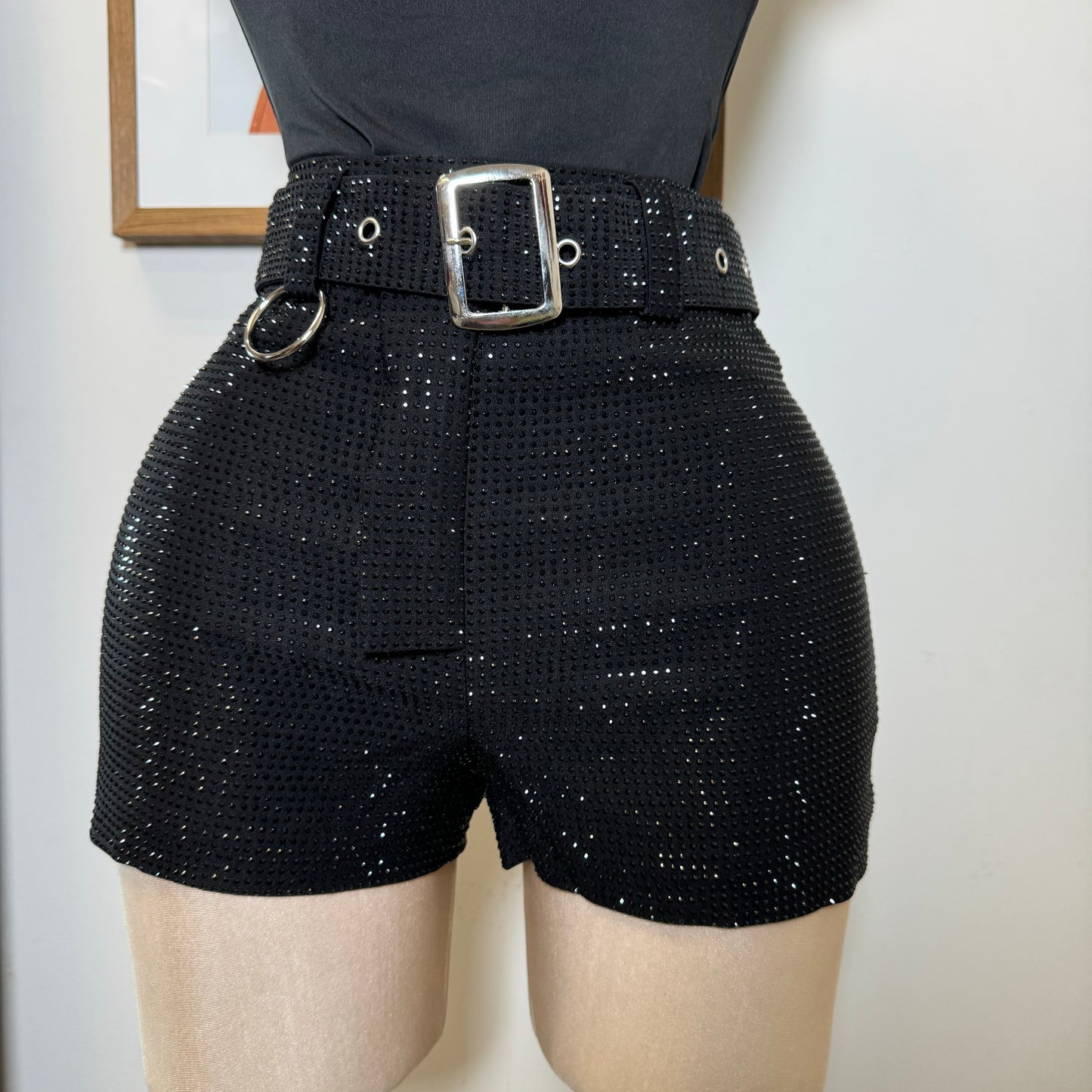 Rhinestone Black Shorts-Black