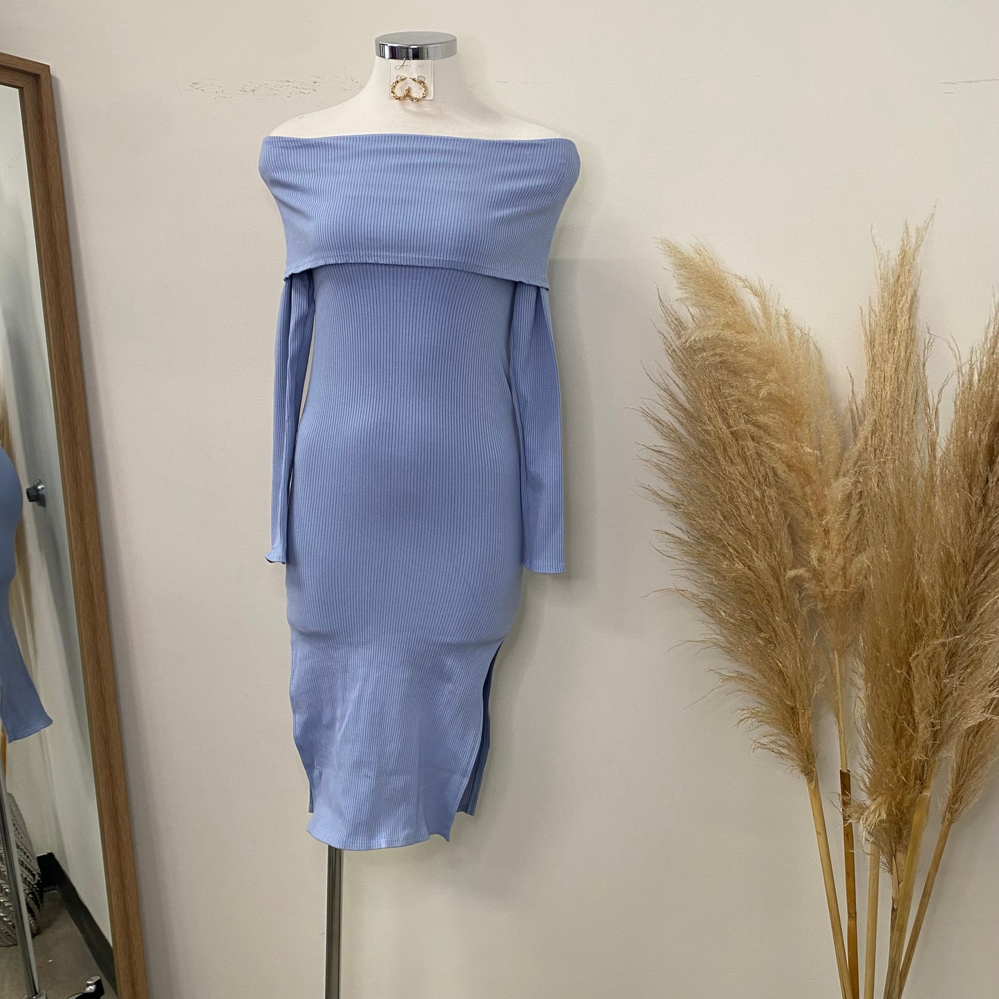 Bella Off Shoulder Dress-Baby Blue