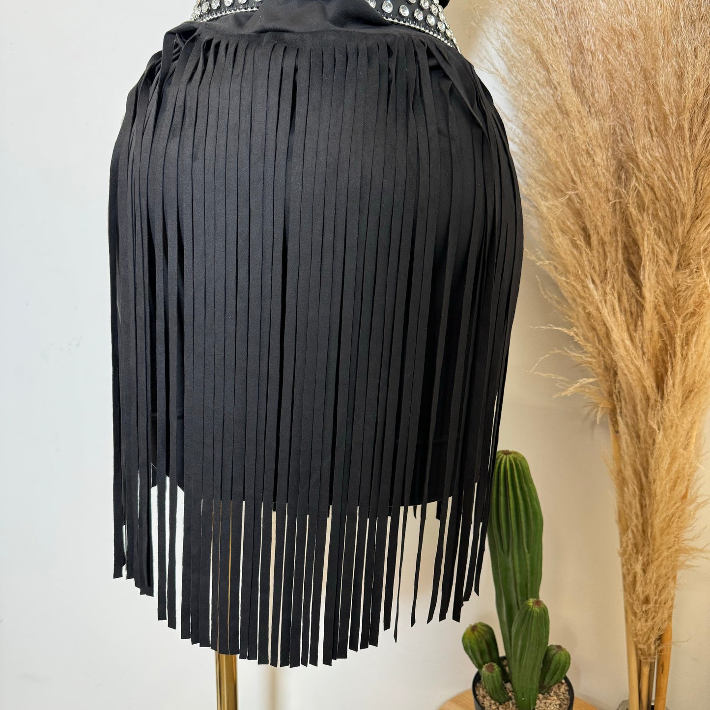 Fringe Suede Mini Skirt-Black