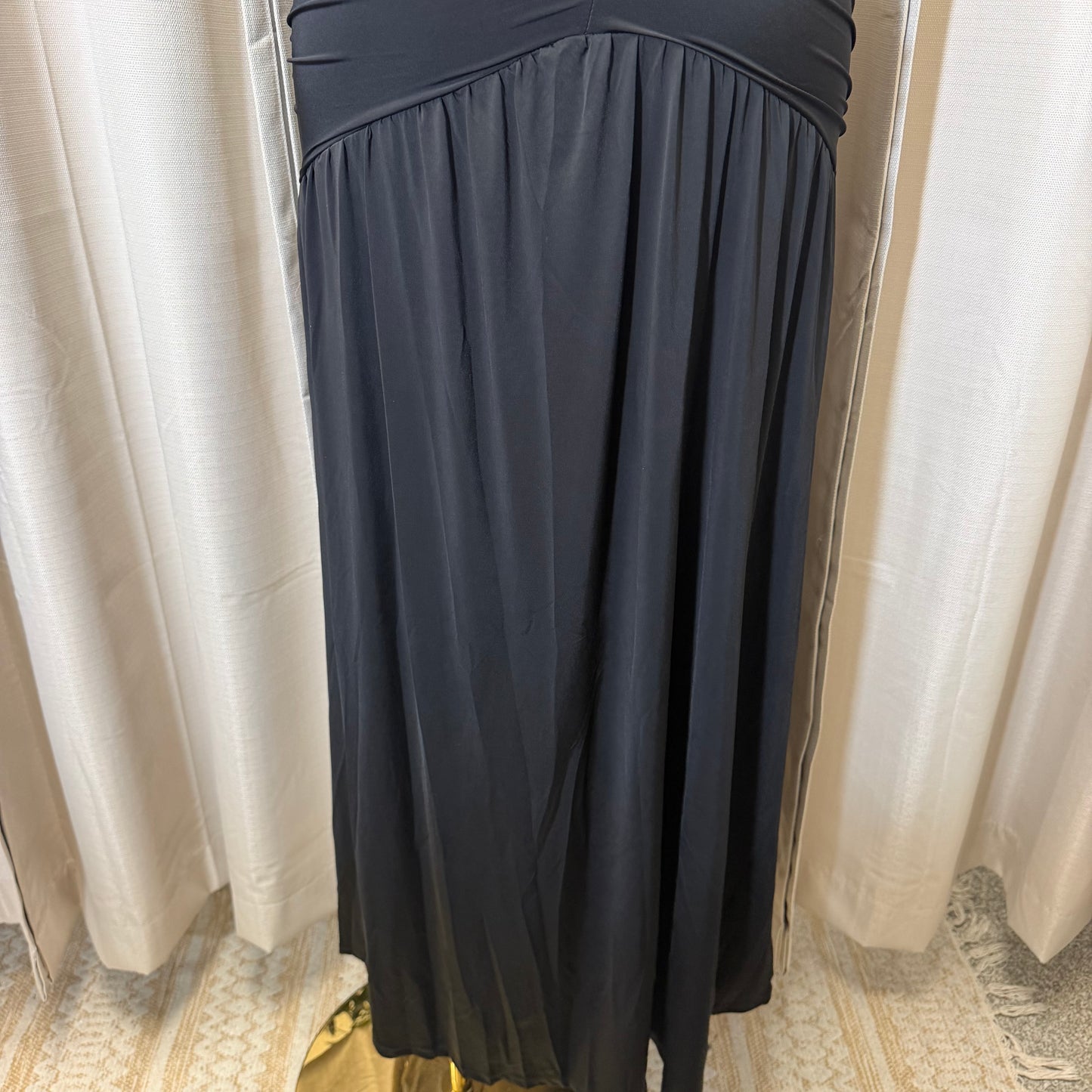 Halter Plunging Neckline Ruched Maxi Dress-black