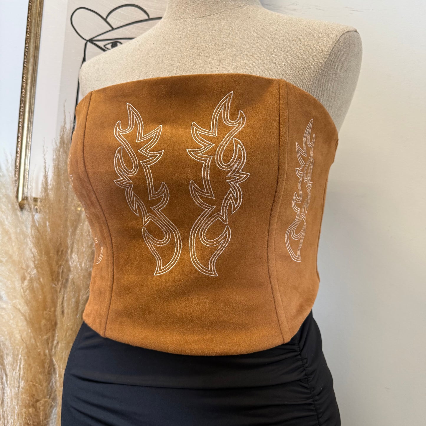 Camelia Suede Corset Plus Size-Brown