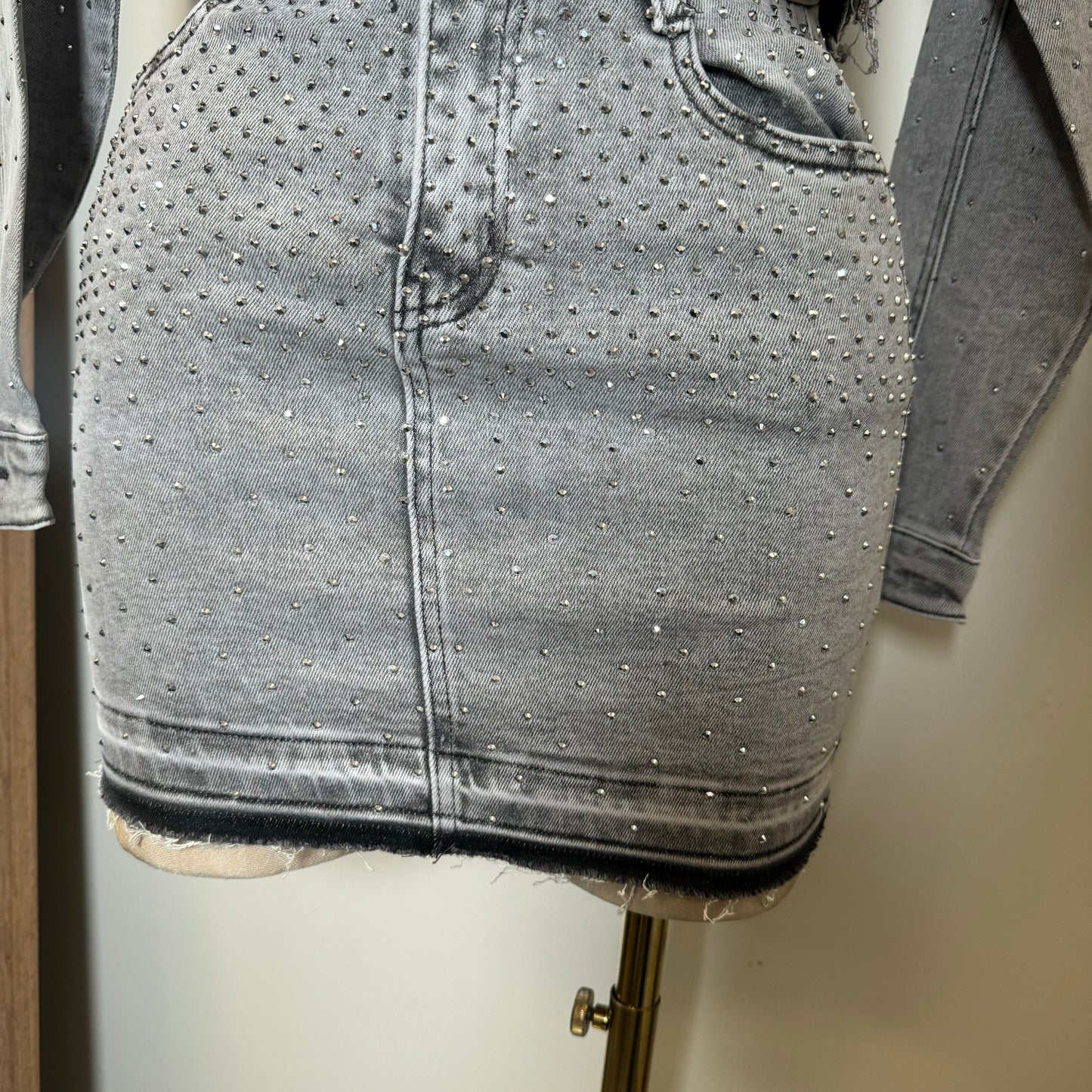 All Rhinestone Skirt -Gray
