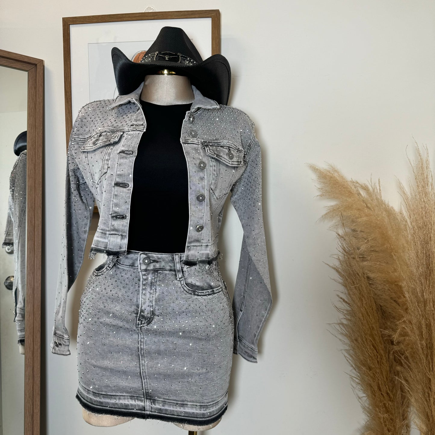 All Rhinestone Skirt -Gray