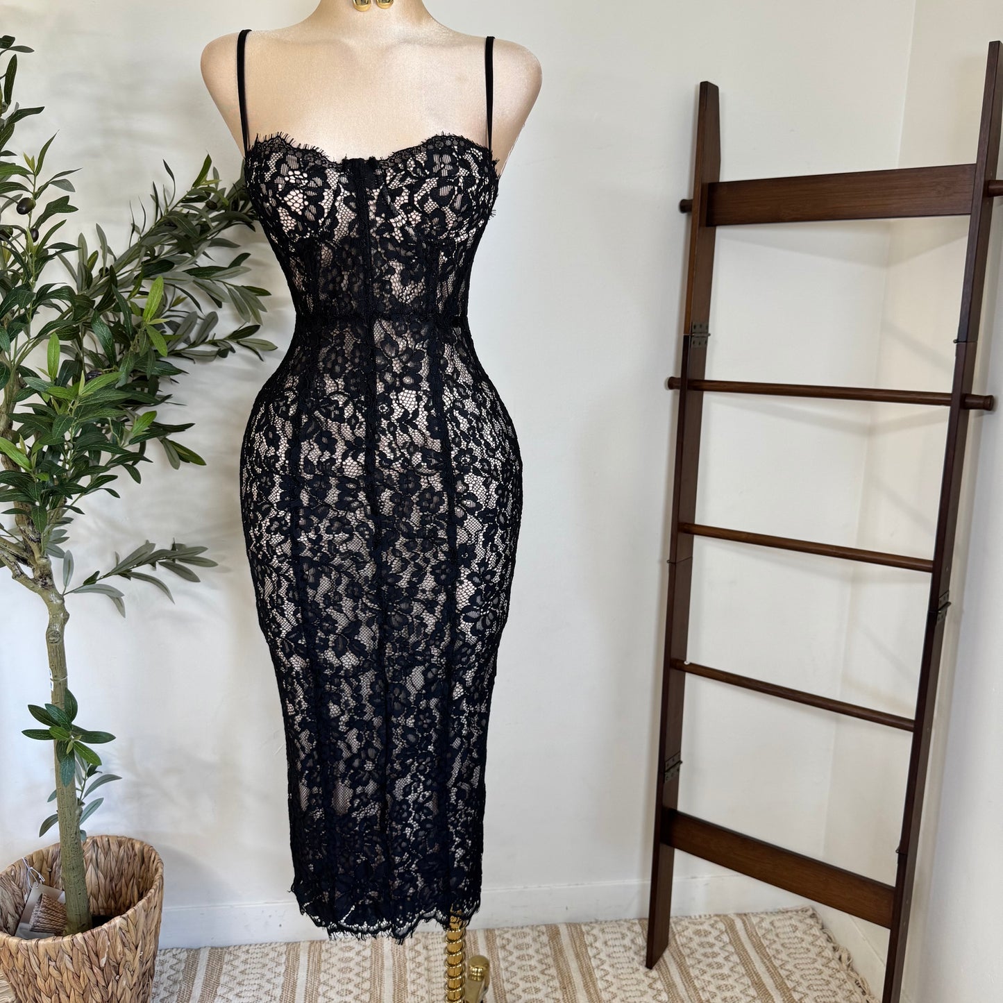 Midnight Lace Corset Dress-Black