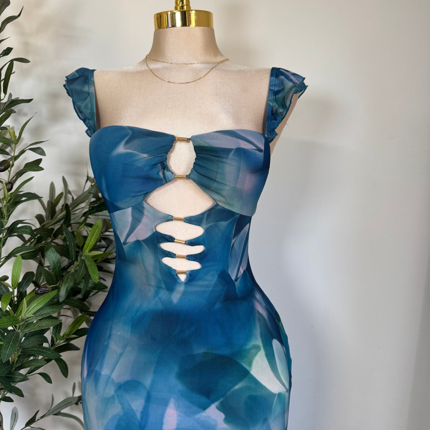 Karol Dress-Blue/Beige