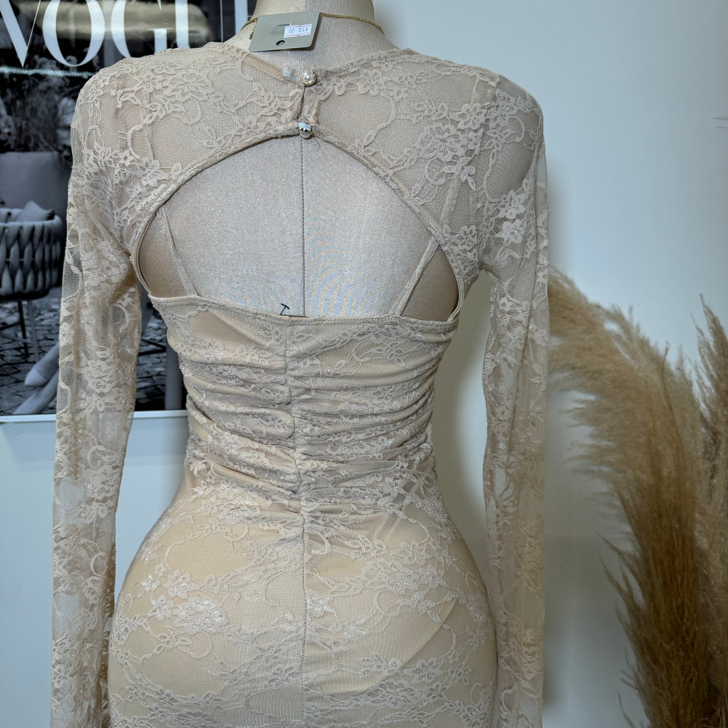 Aimara Lace Long Sleeve  Dress-Beige