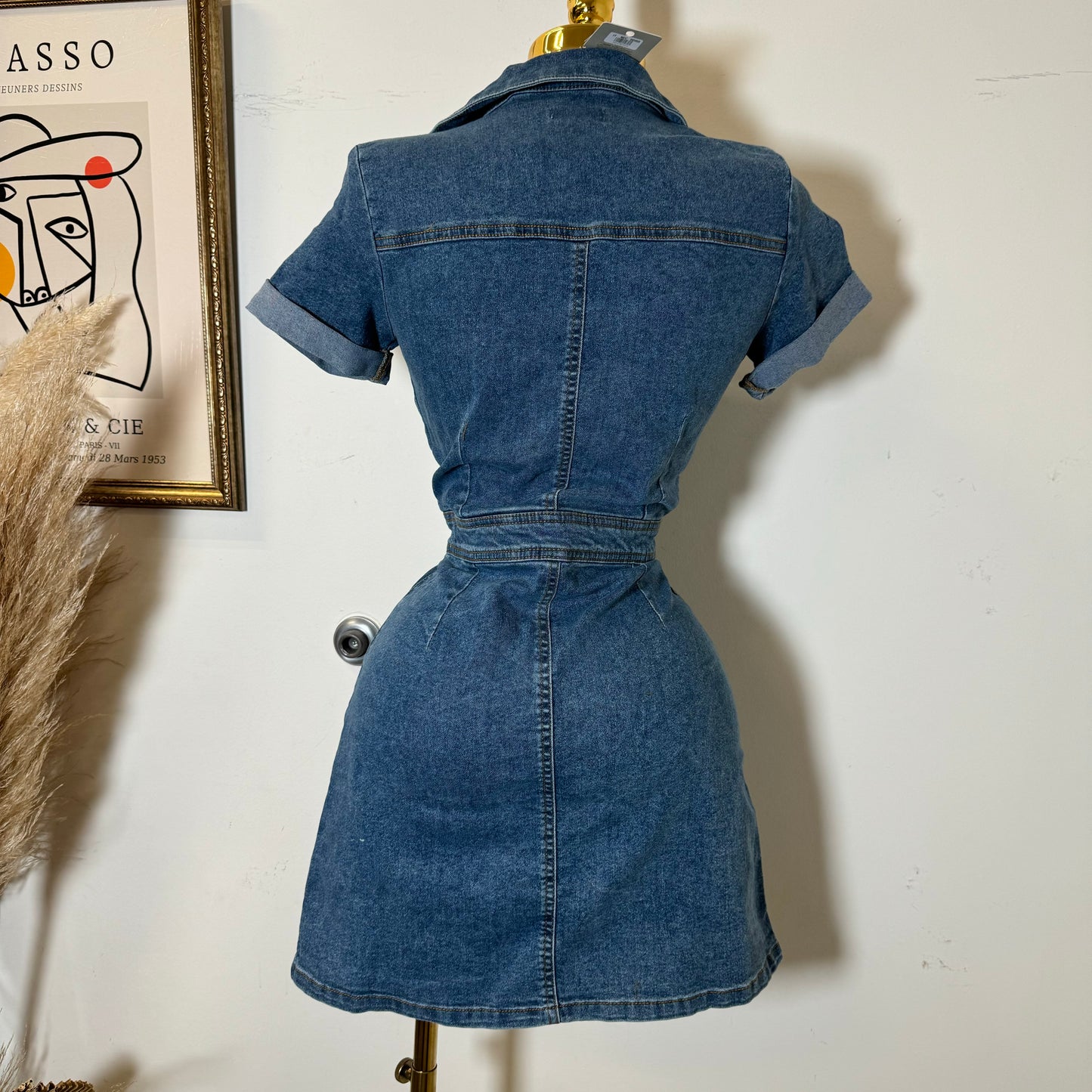 Denim Button Dress-Blue
