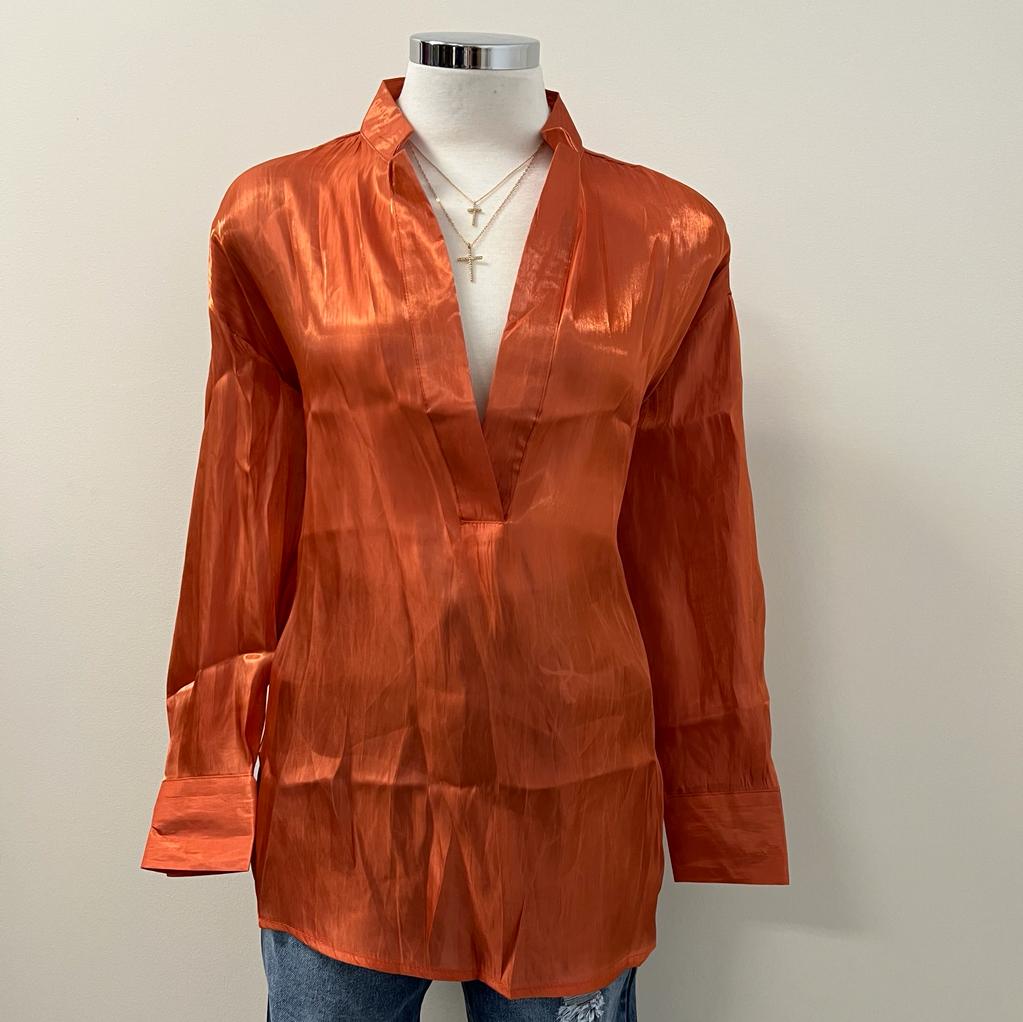 Kora Flowy Slit Blouse-Rust