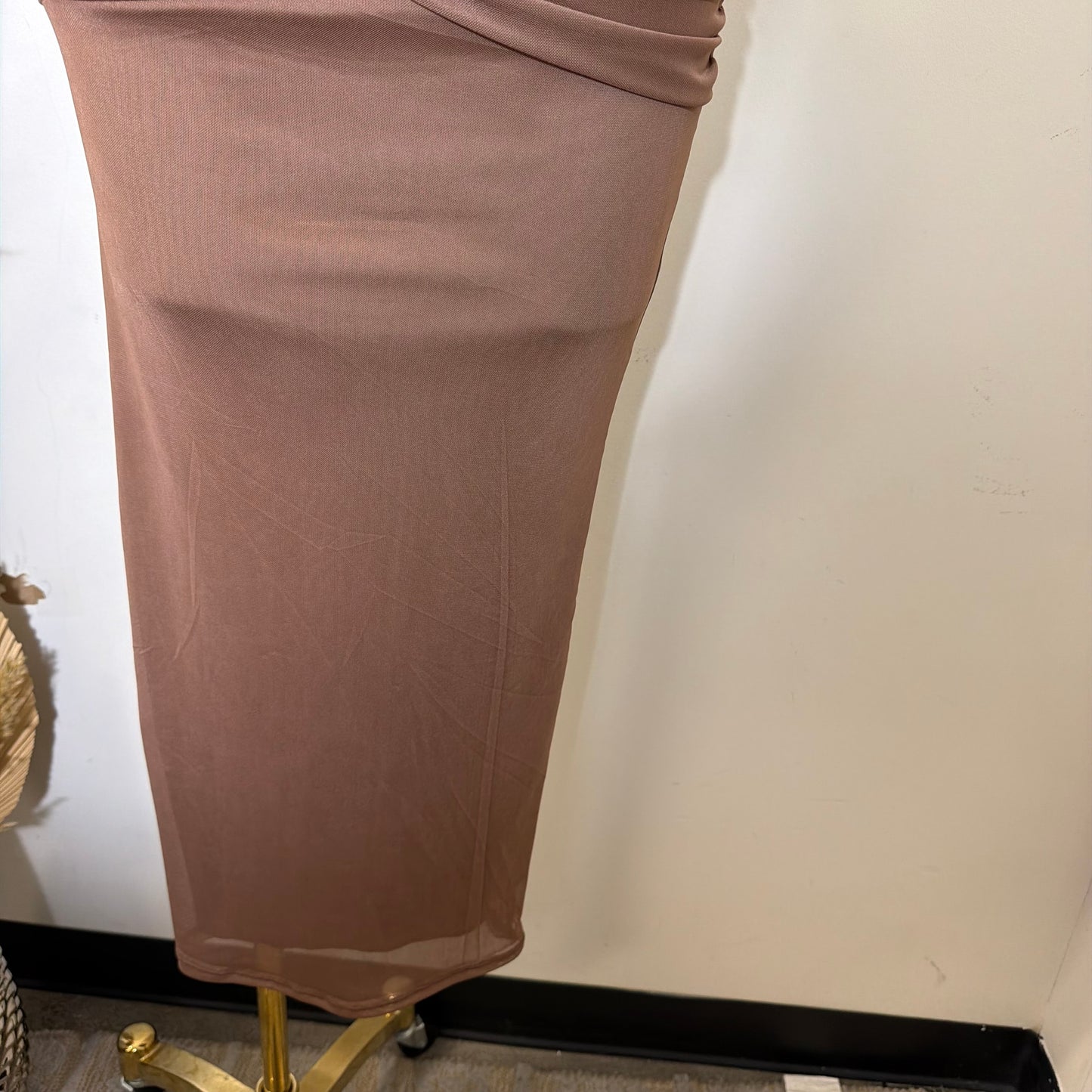 Solid Mesh Tube Maxi Dress-Brown