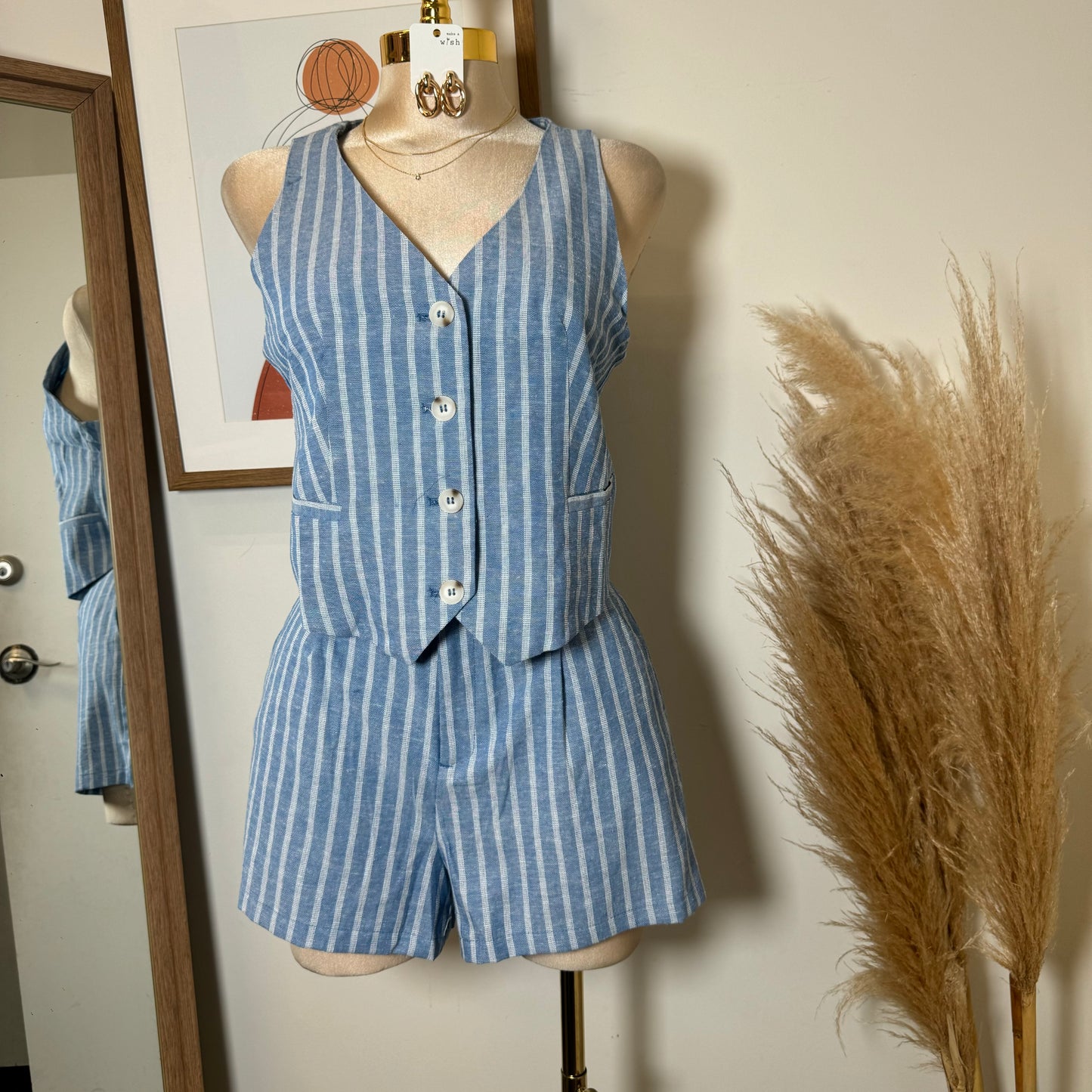 DTF Linen Short Set-Blue
