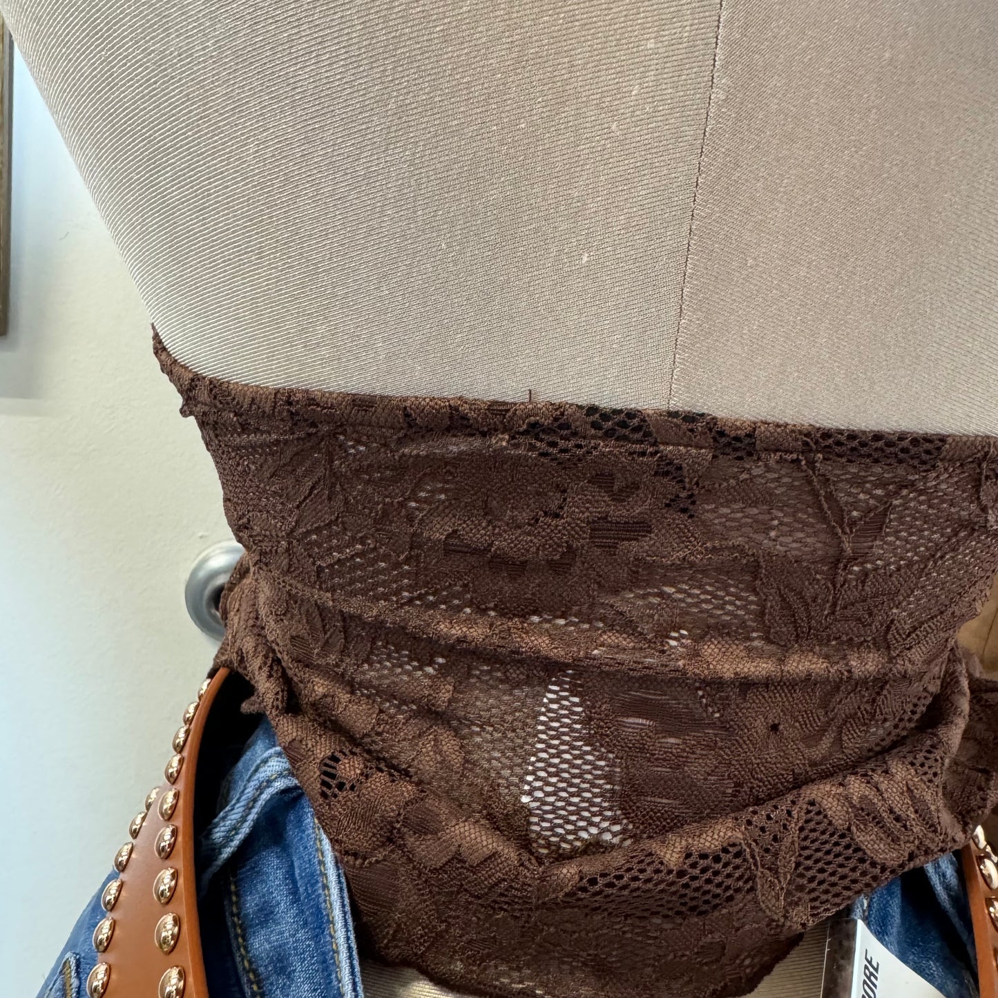 Lace Halter Top-Brown
