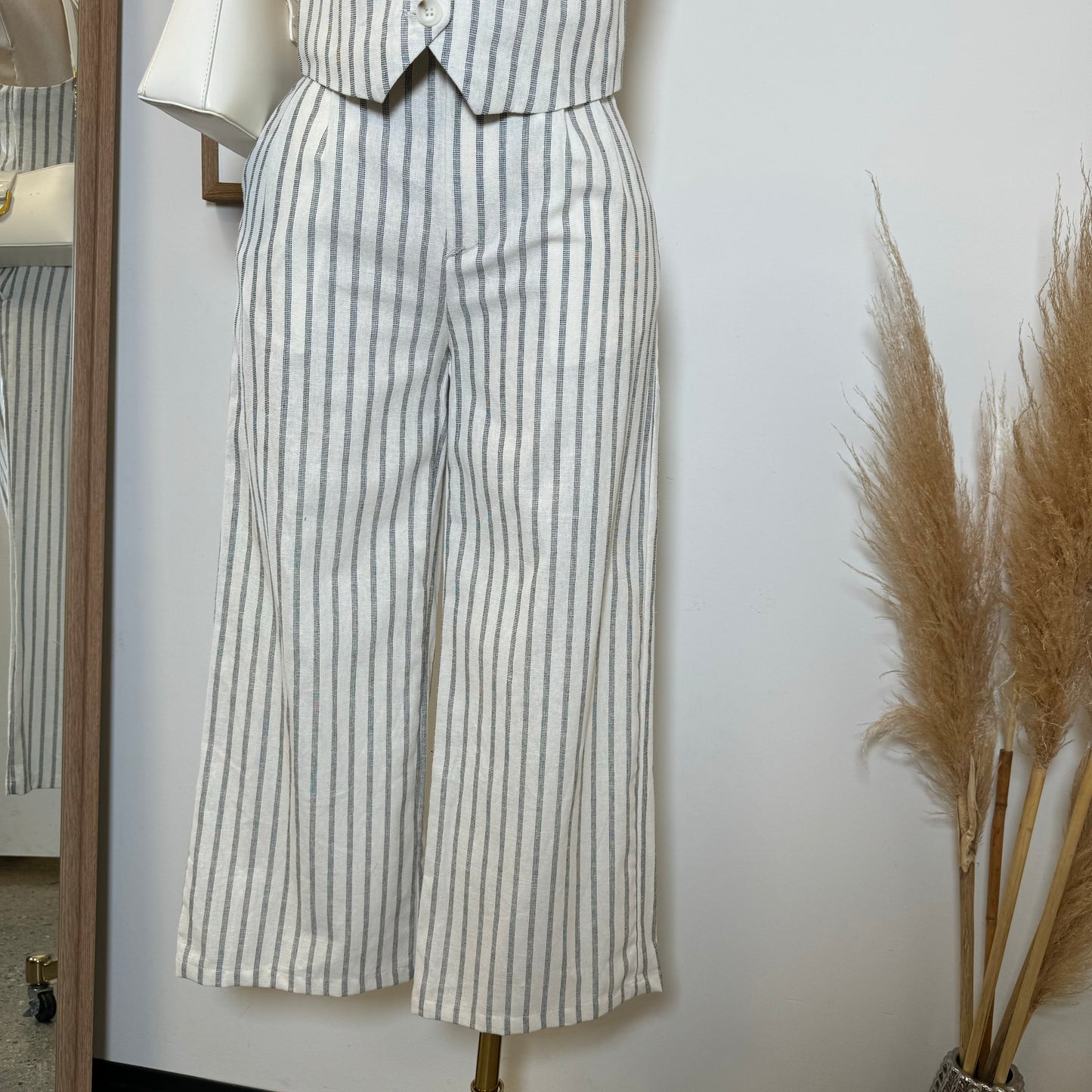 Beli Stripes Linen Pant Set-White/Black