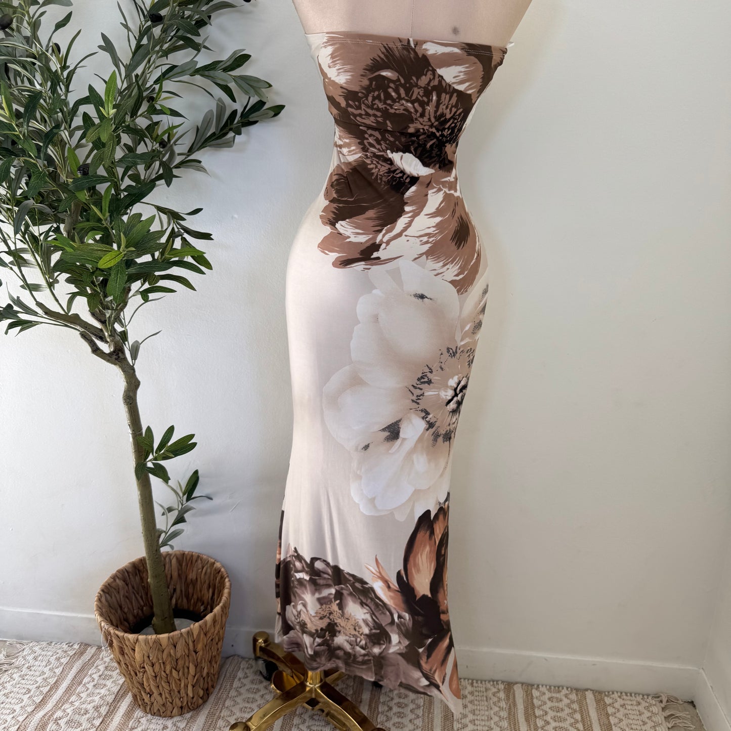 Maxi Strapless Dress-Brown