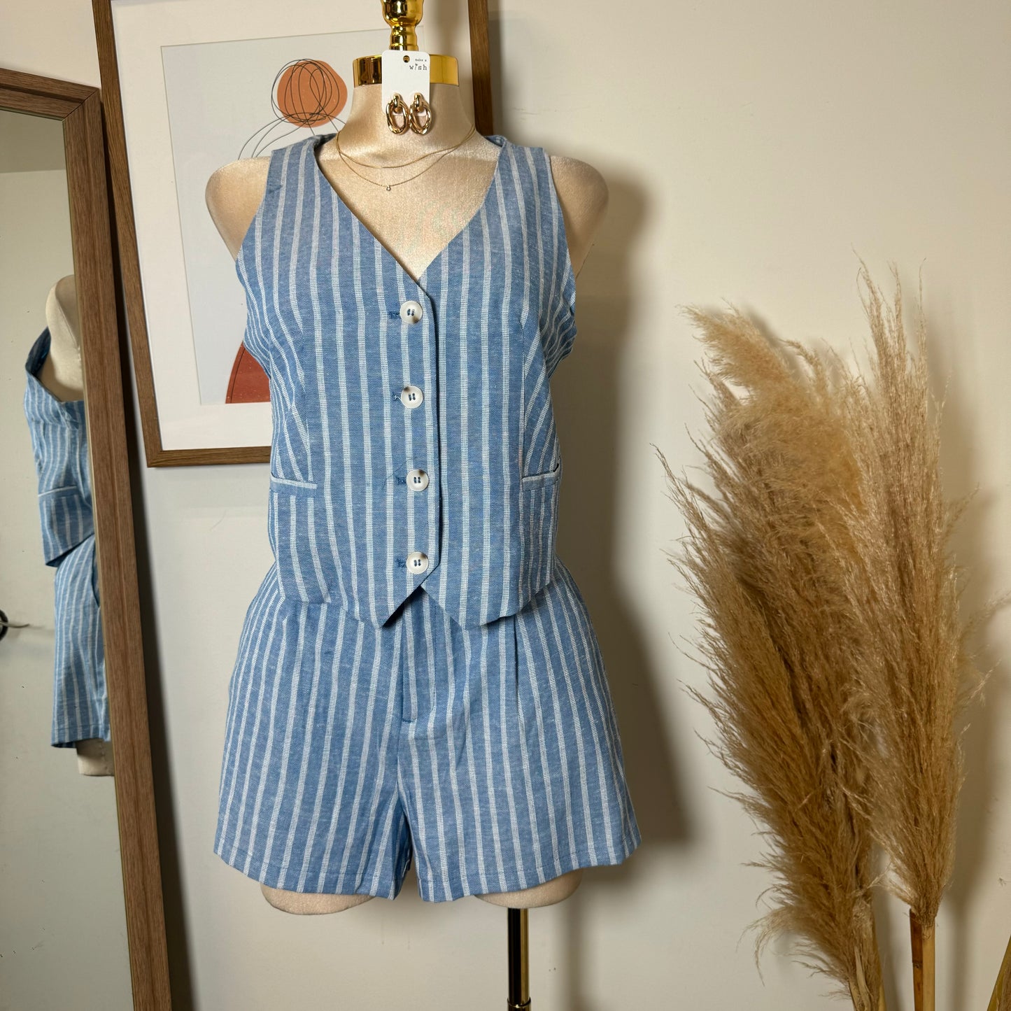 DTF Linen Short Set-Blue