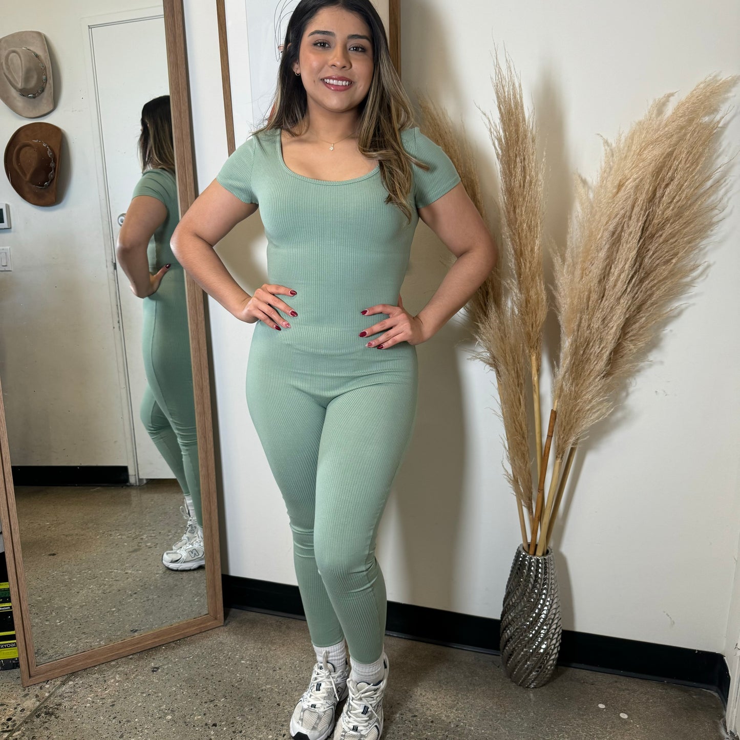 Azary Short Sleeve Jumpsuit-Sage Green